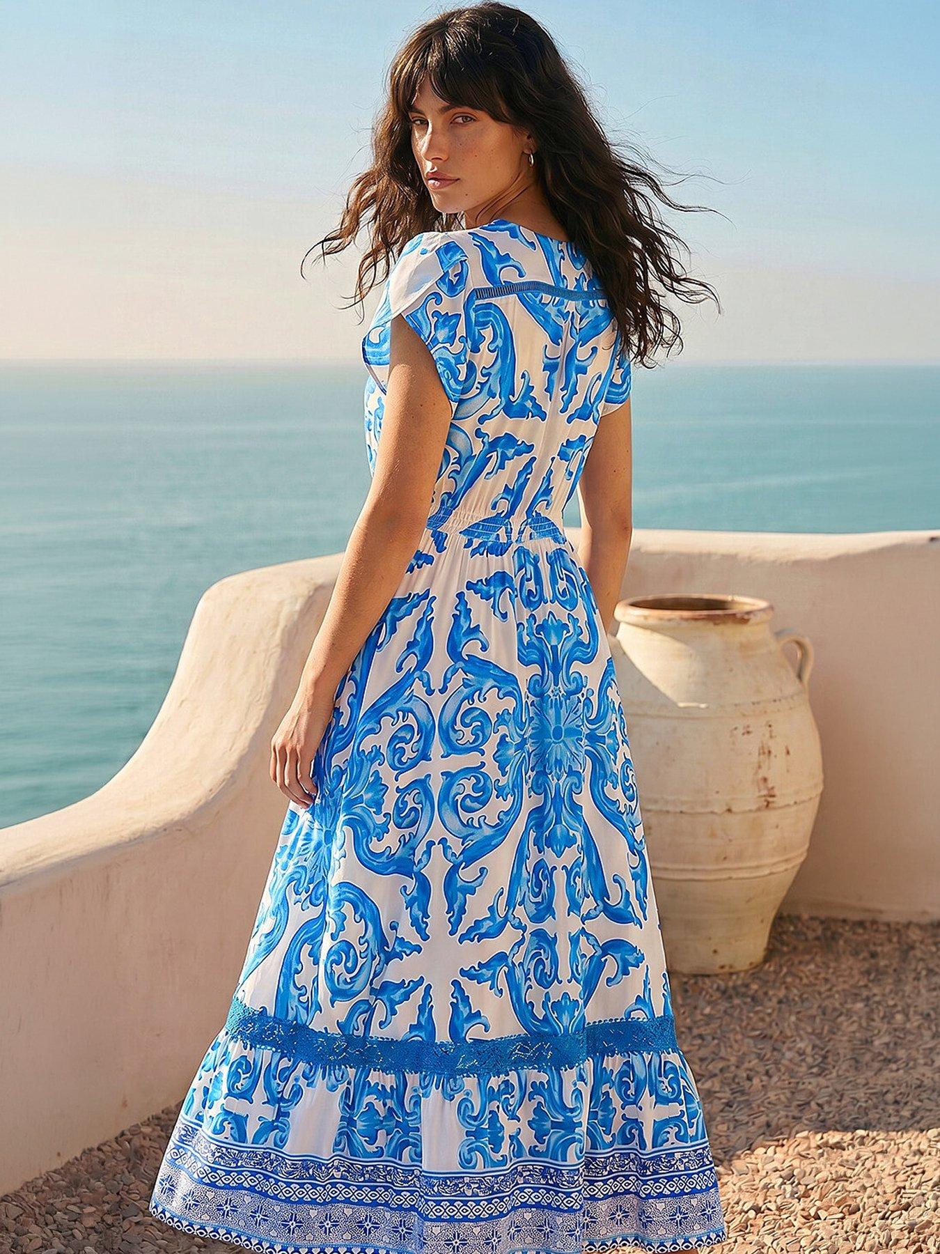 Image 4 of 5 of Roman Border Print Button Midi Dress