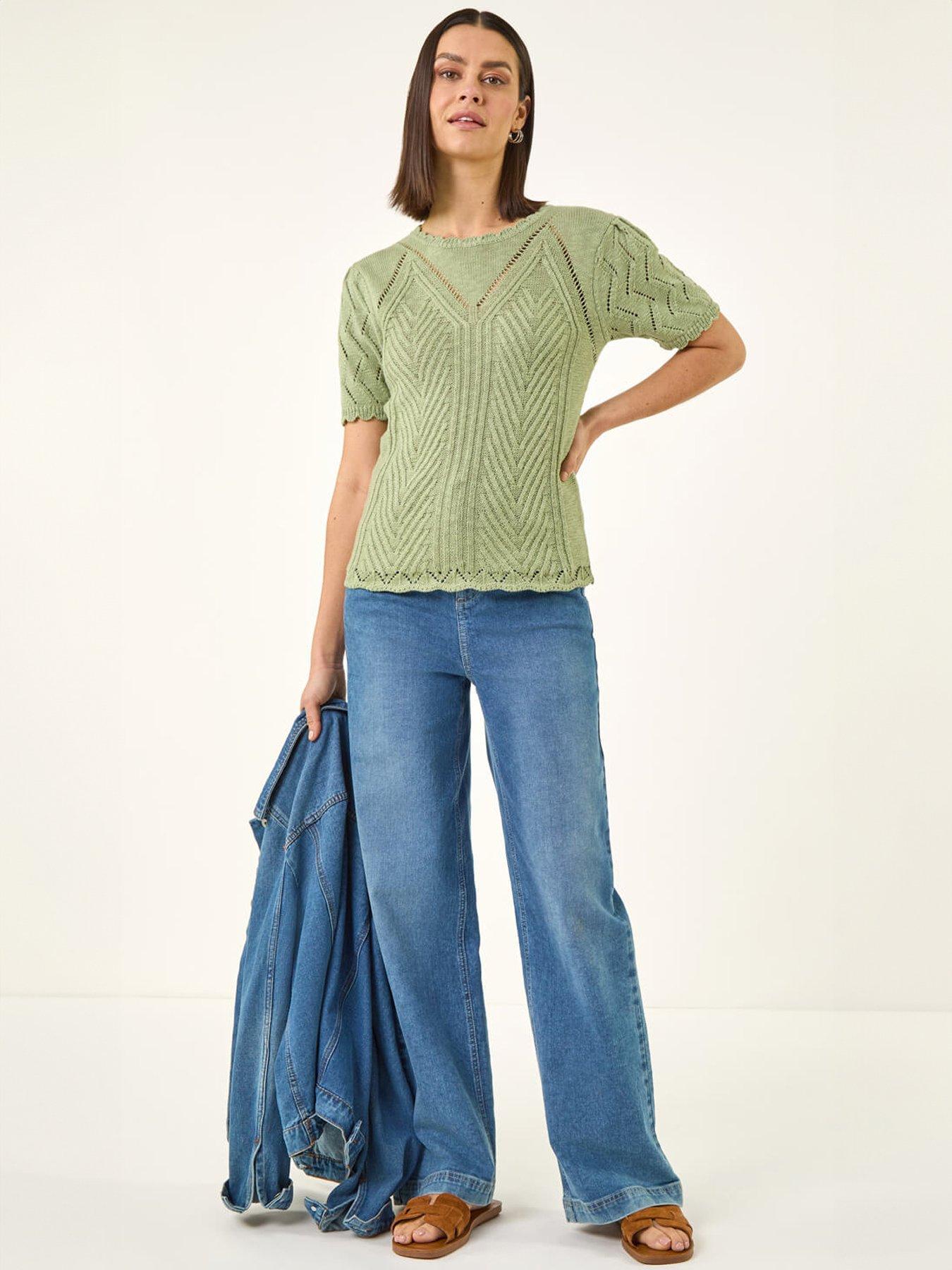 Image 3 of 5 of Roman Scallop Puff Sleeve Knit Top