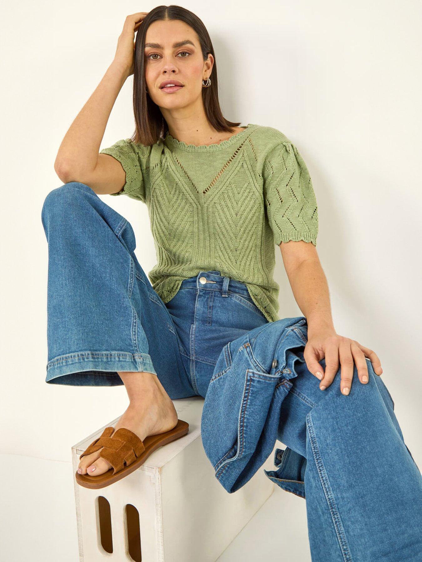Image 4 of 5 of Roman Scallop Puff Sleeve Knit Top