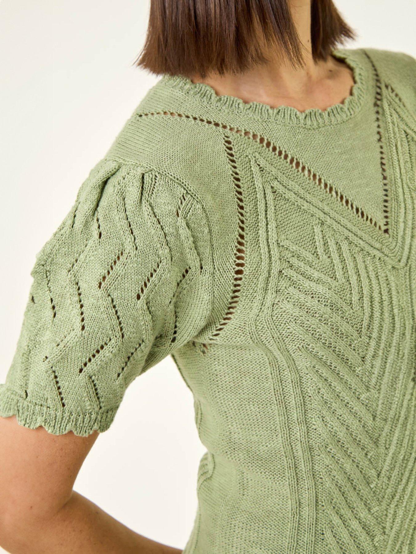Image 5 of 5 of Roman Scallop Puff Sleeve Knit Top