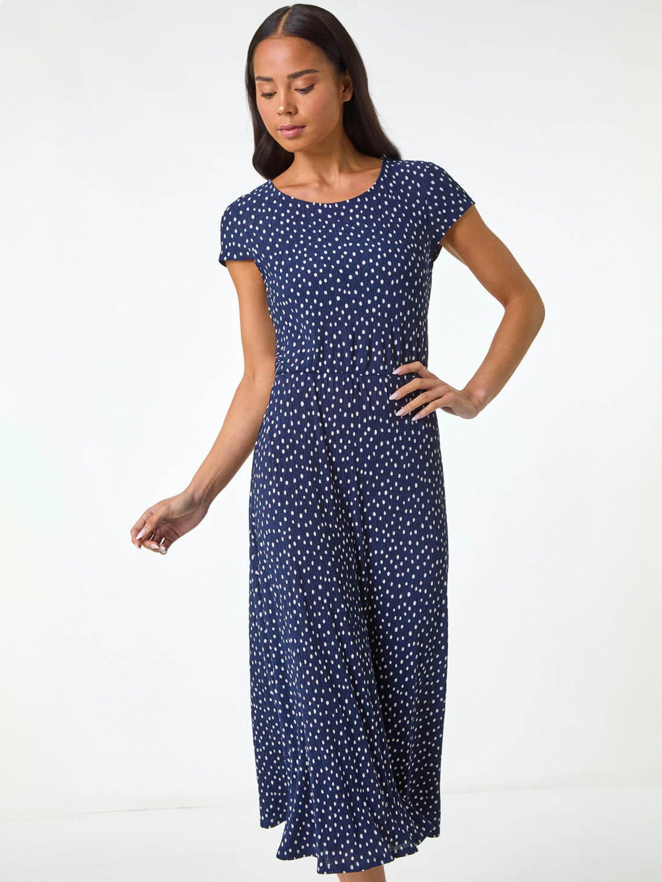 Image 1 of 5 of Roman Petite Spot Print Crinkle Midi Dress