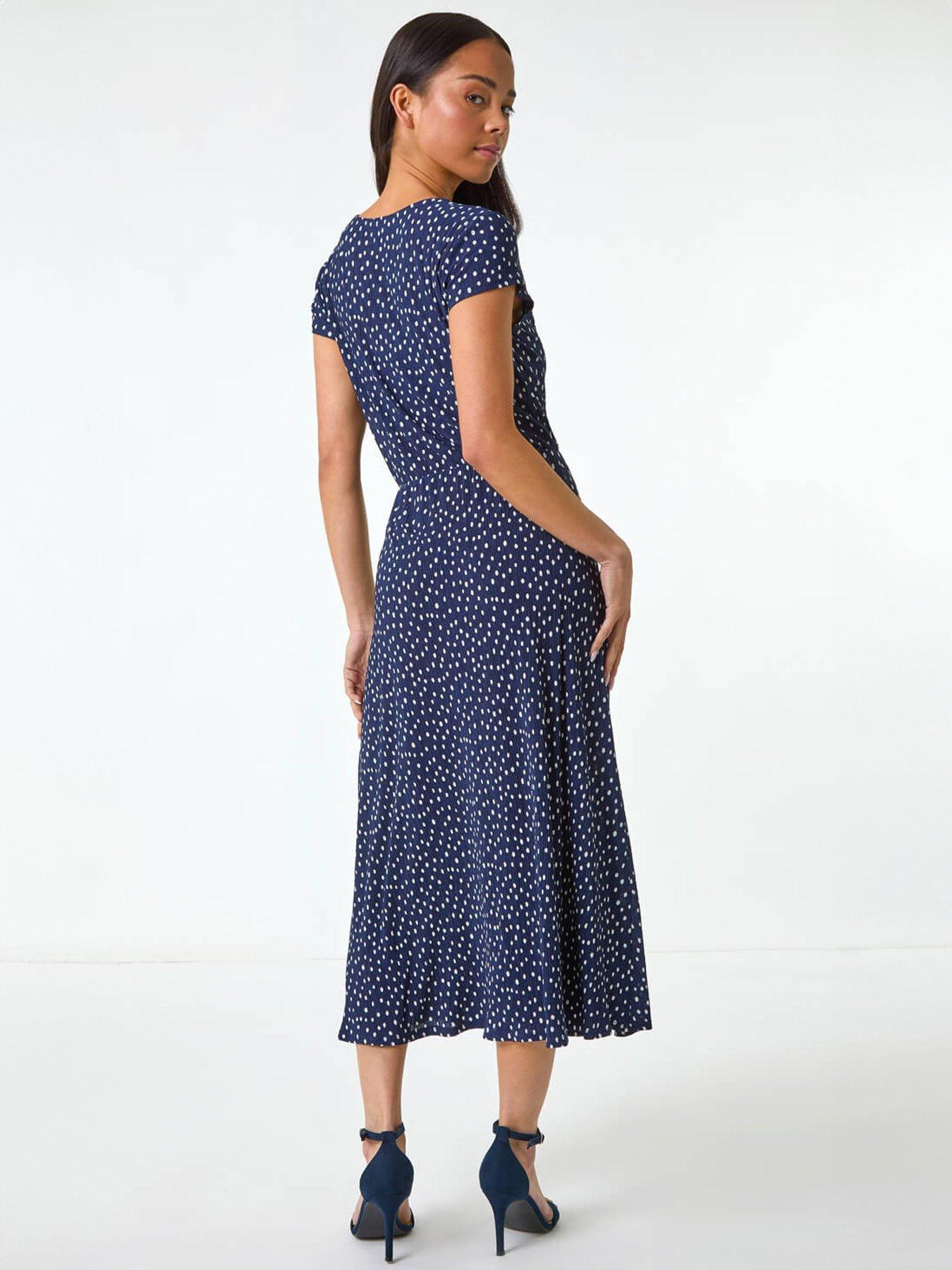 Image 2 of 5 of Roman Petite Spot Print Crinkle Midi Dress
