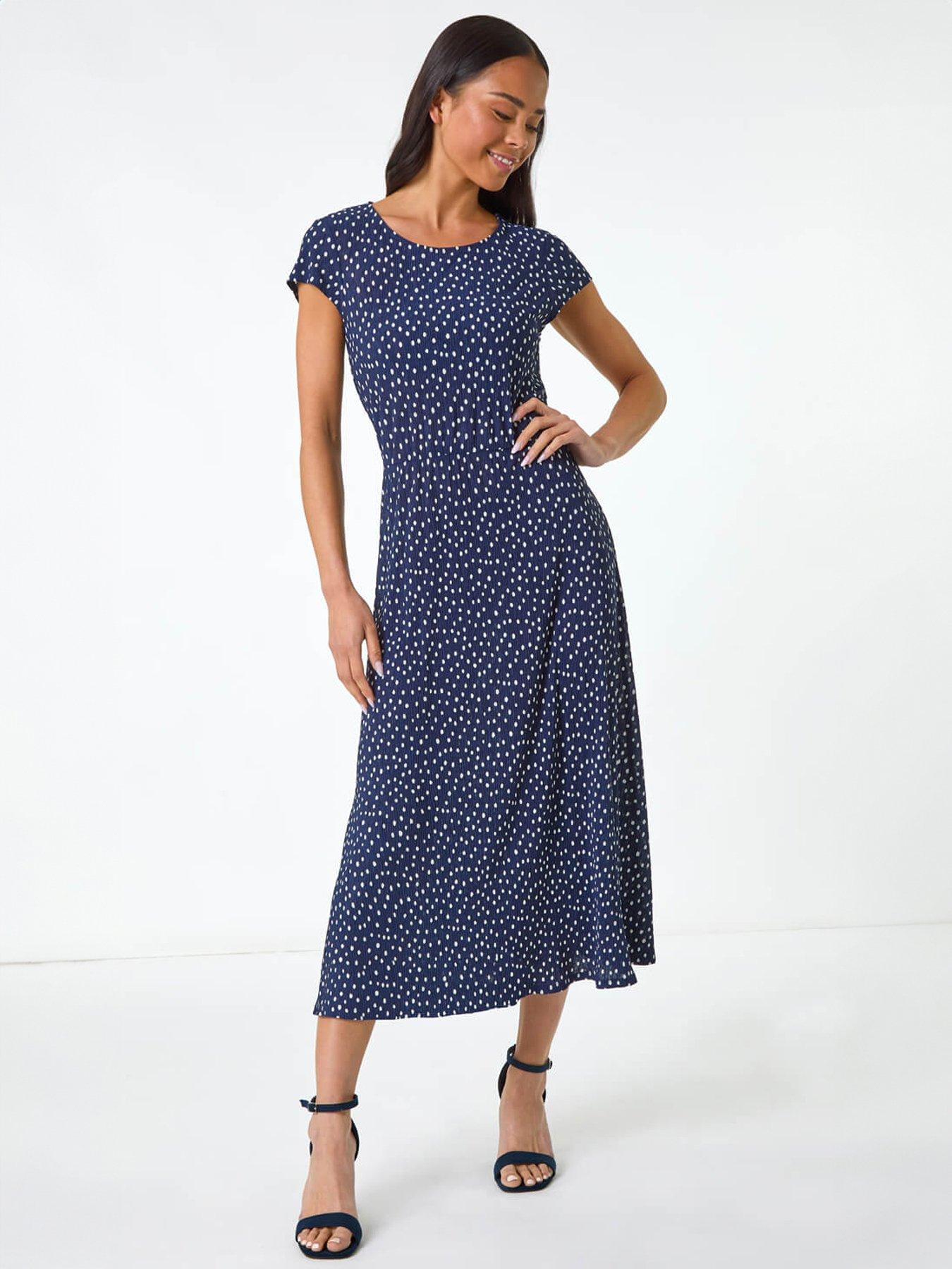 Image 3 of 5 of Roman Petite Spot Print Crinkle Midi Dress