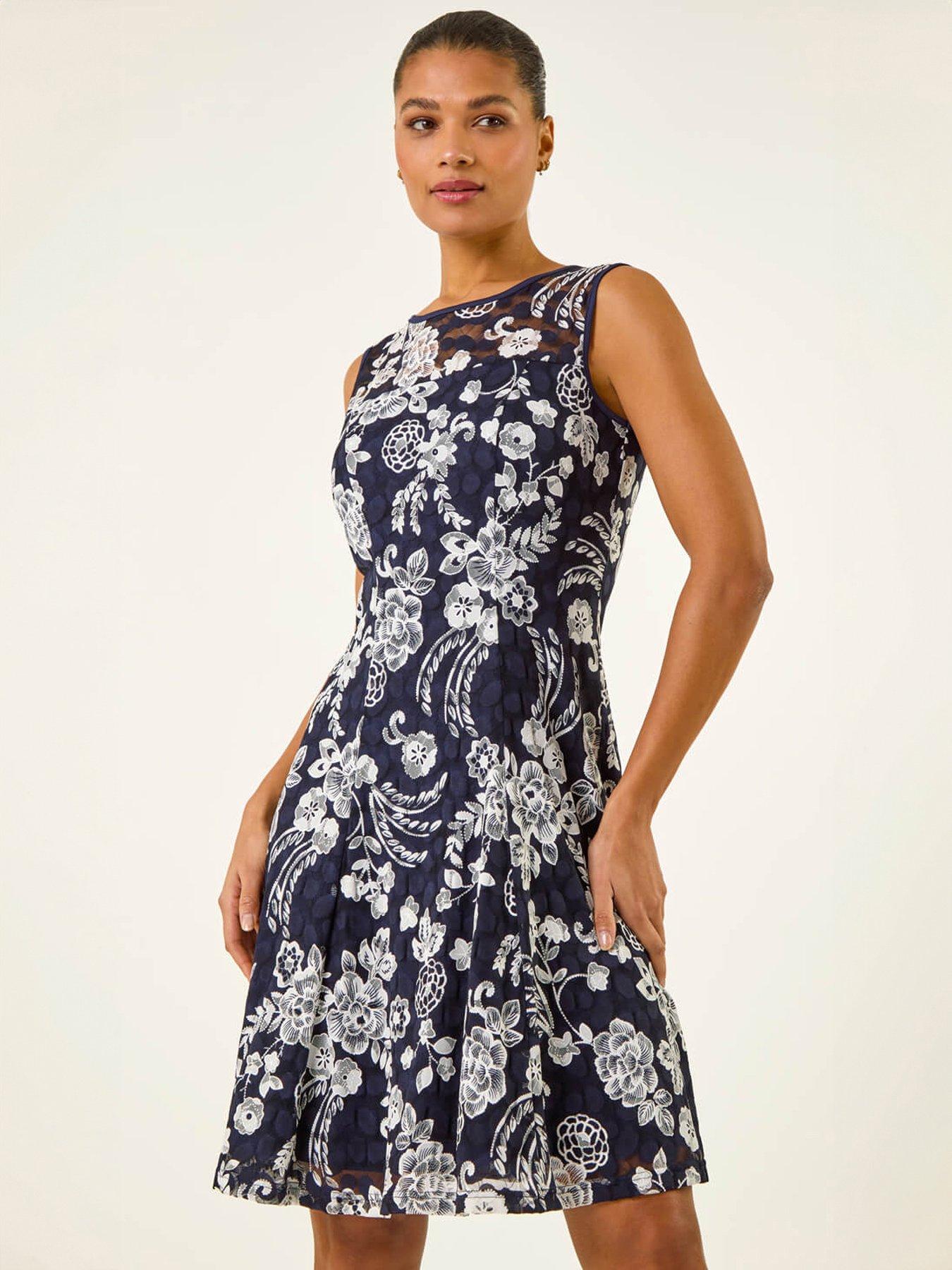 Image 1 of 5 of Roman Floral Print Lace Stretch Dress