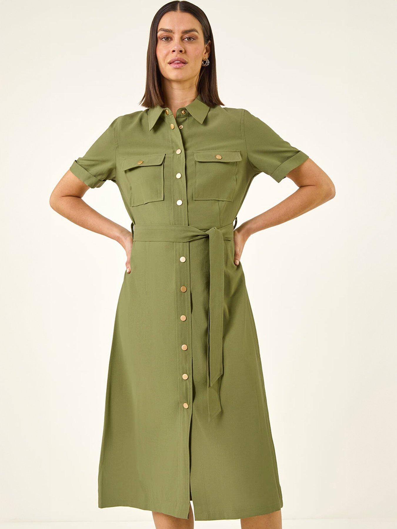 Image 1 of 5 of Roman Button Belted Collared Shirt Dress