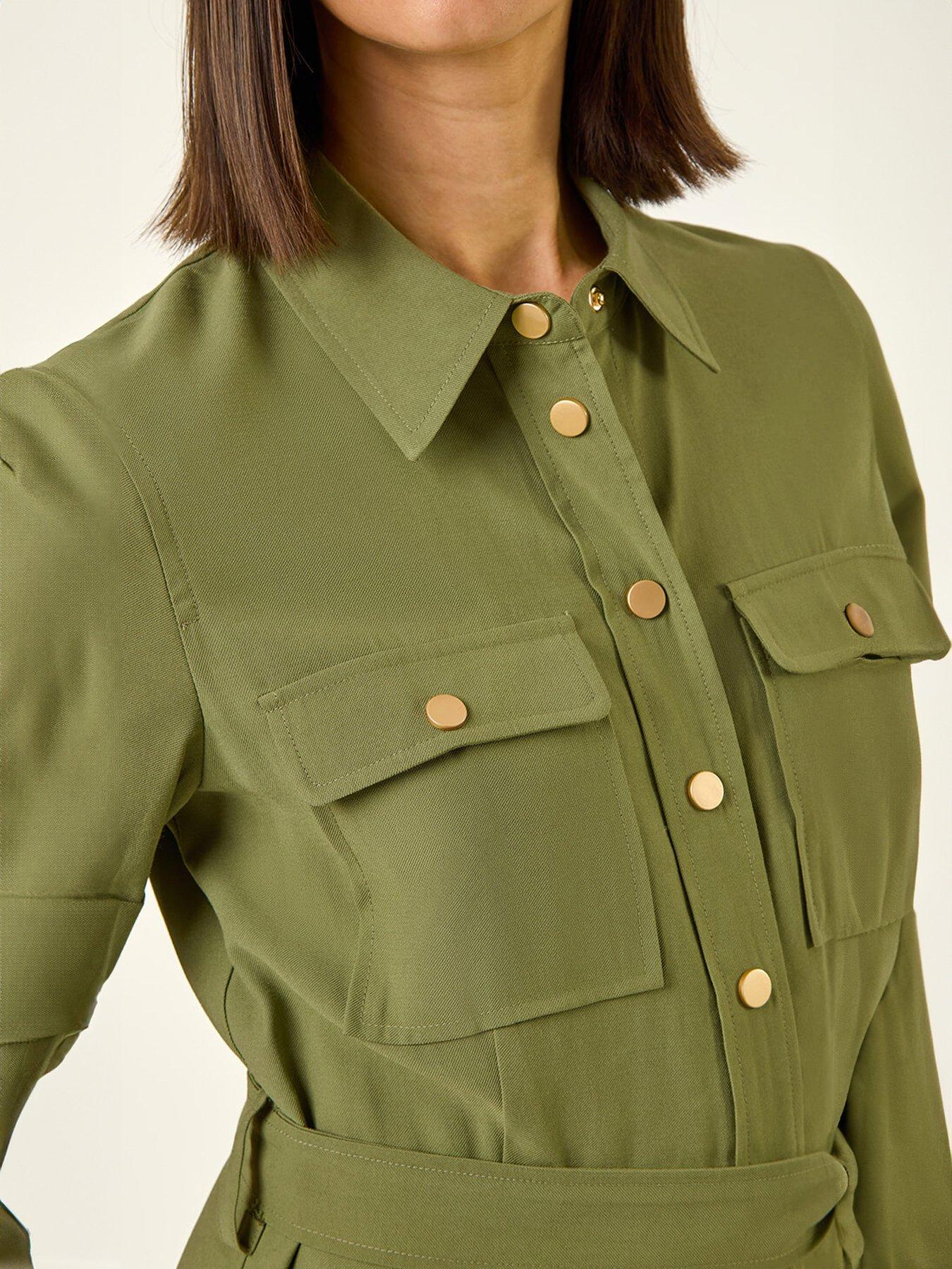 Image 5 of 5 of Roman Button Belted Collared Shirt Dress