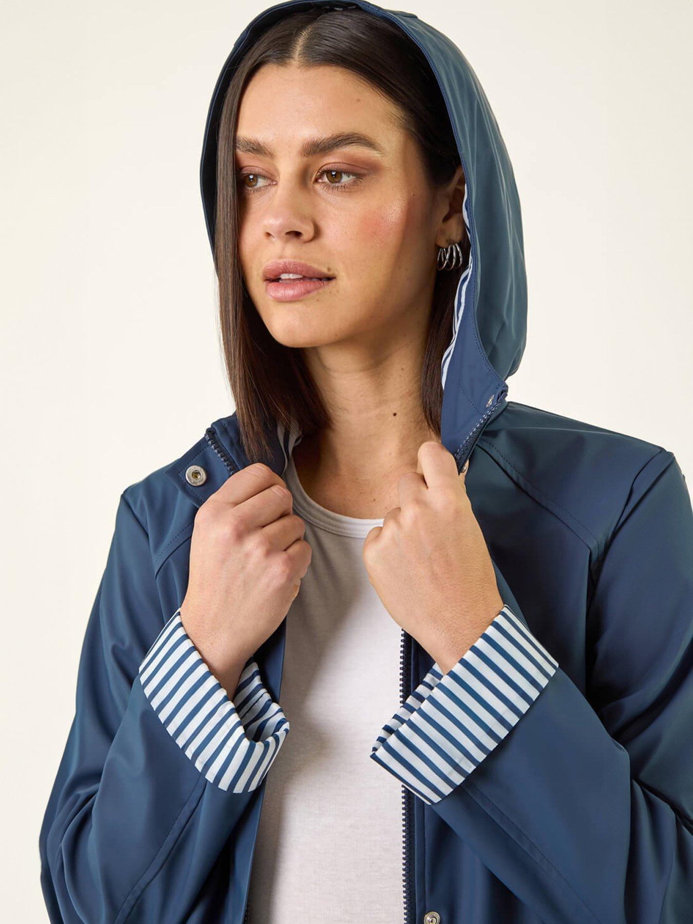 Image 4 of 5 of Roman Hooded Stripe Rainmac Jacket