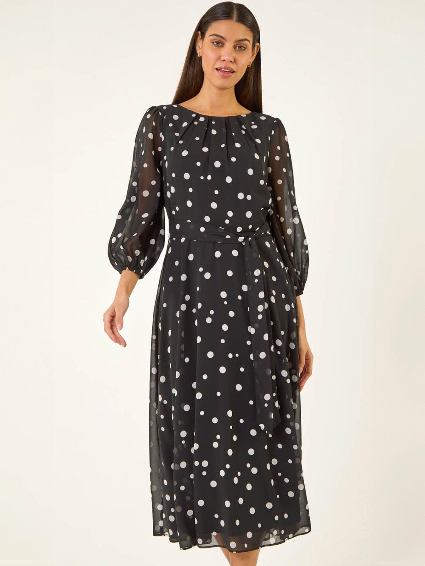 roman-spot-print-pleat-neck-midi-dressoutfit