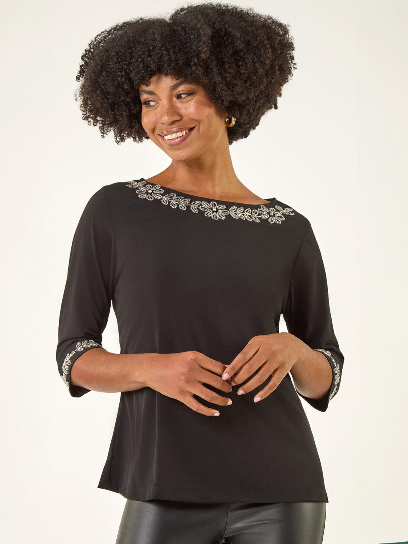 Roman Embellished Stretch Tunic Top
