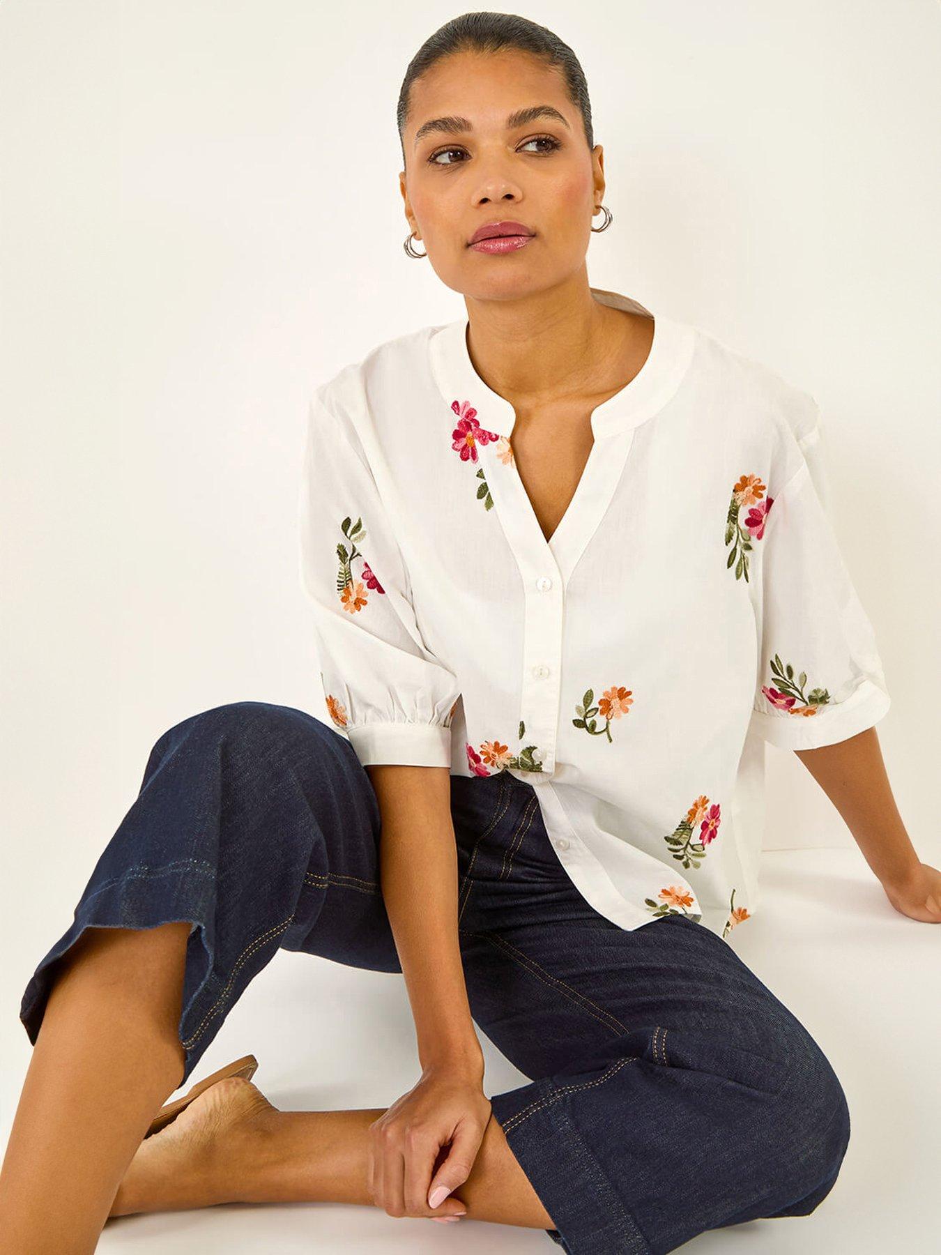 roman-floral-embroidered-v-neck-blousefront