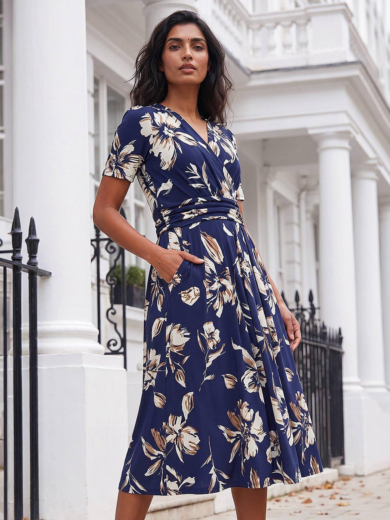 Roman Floral Wrap Midi Dress