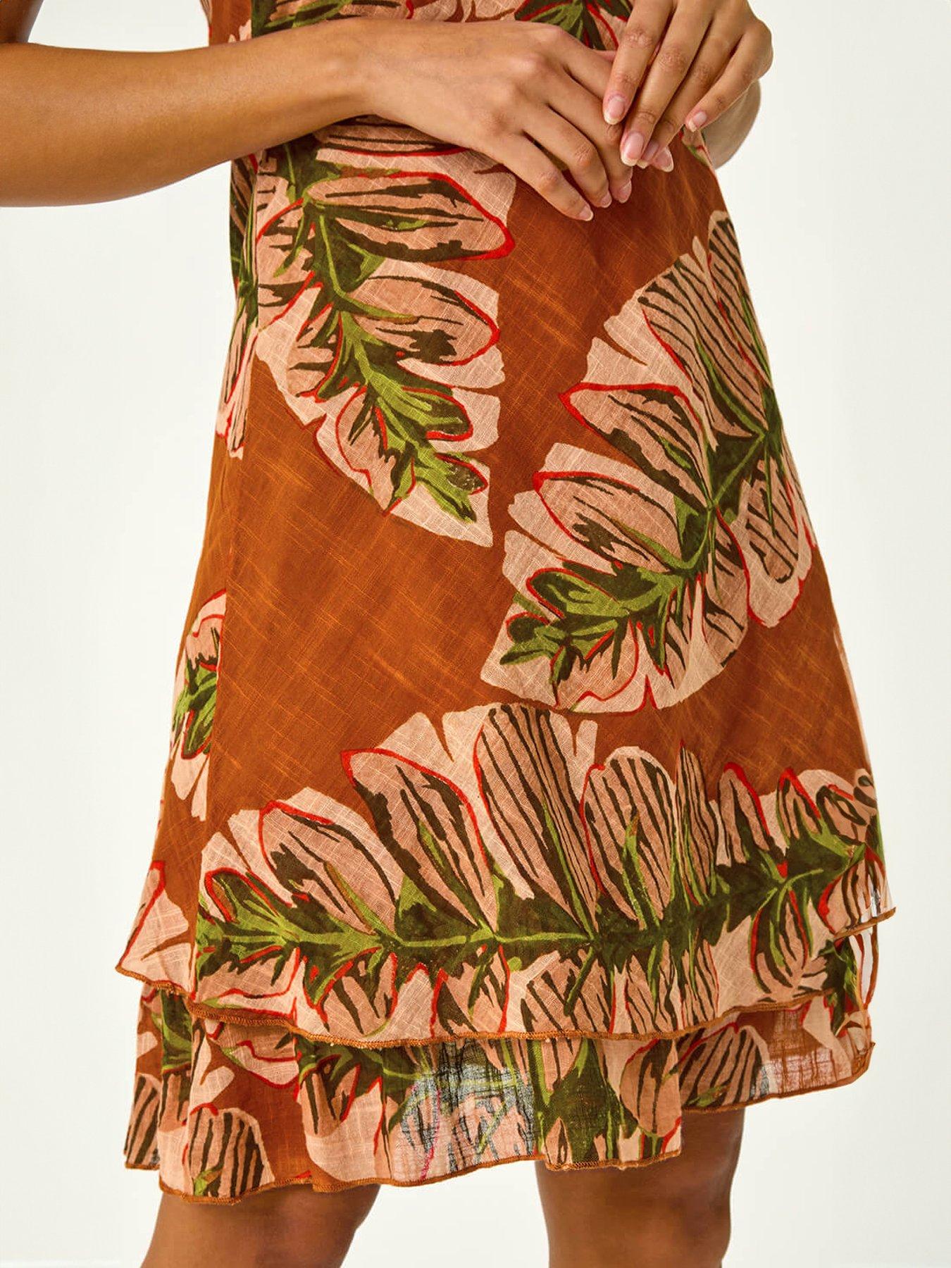 roman-leaf-print-double-layer-dressdetail