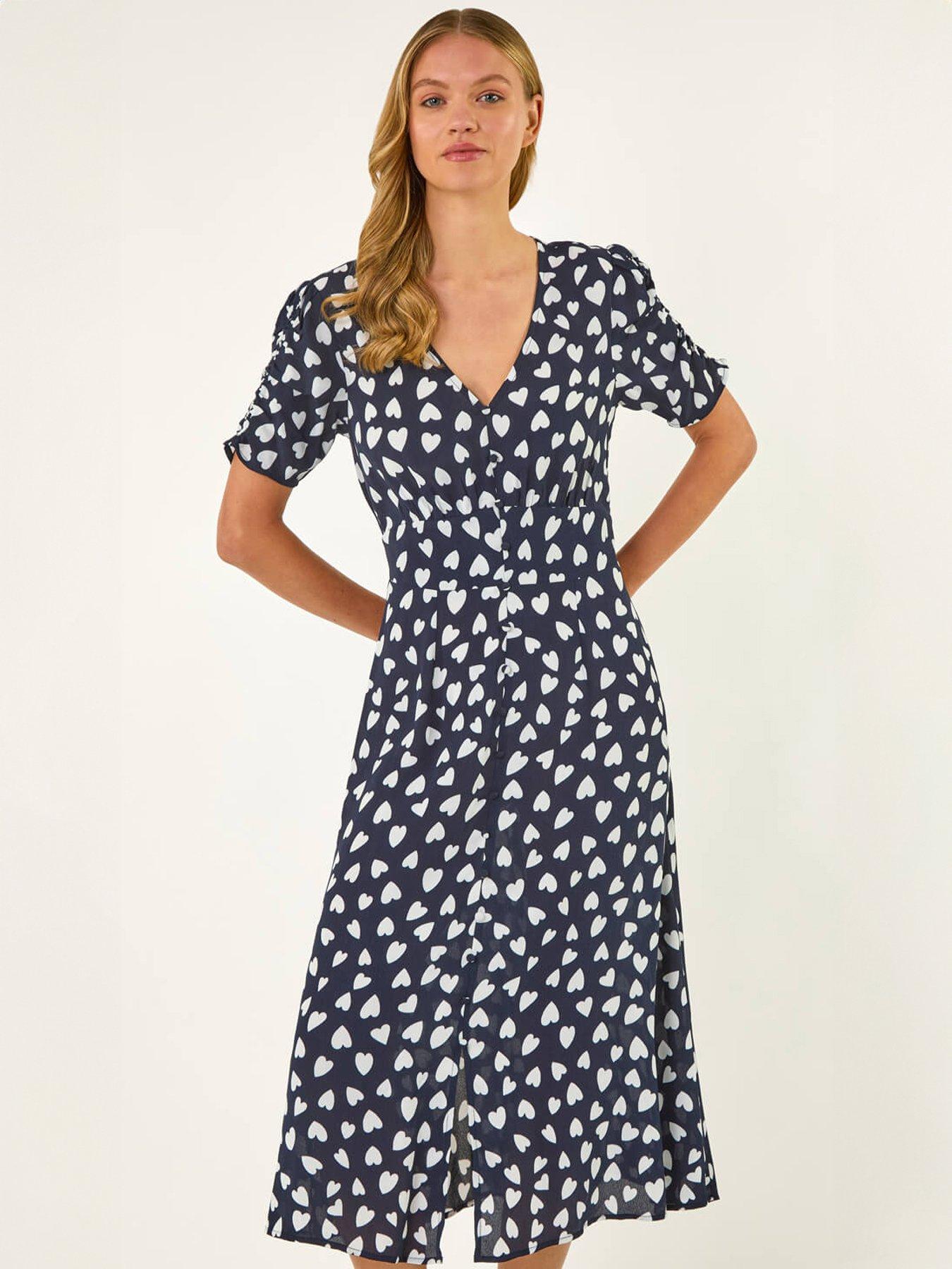roman-heart-print-ruched-midi-dressfront