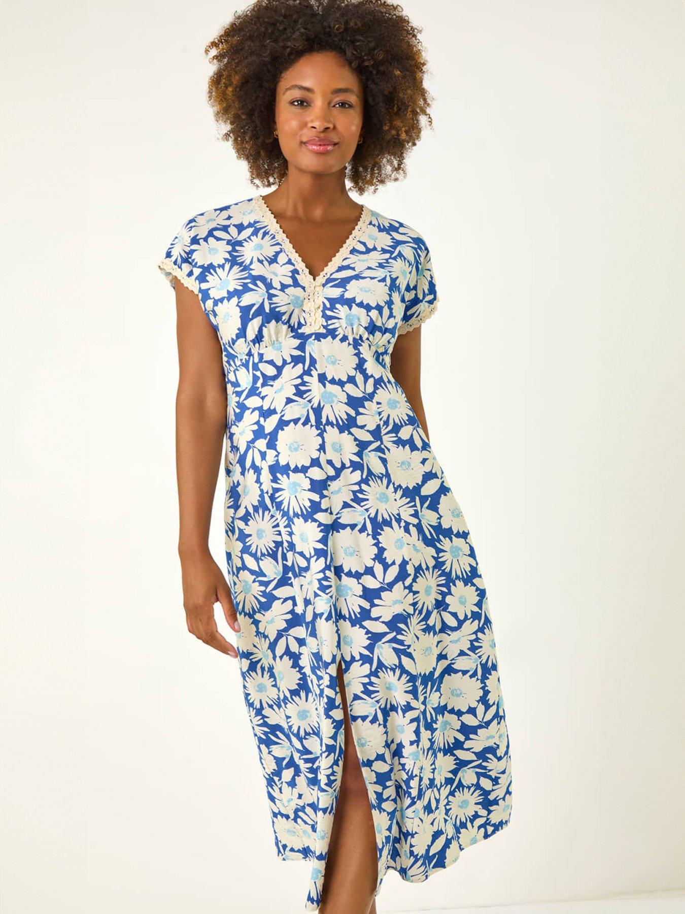 Image 4 of 5 of Roman Daisy Print Lace Trim Midi Dress