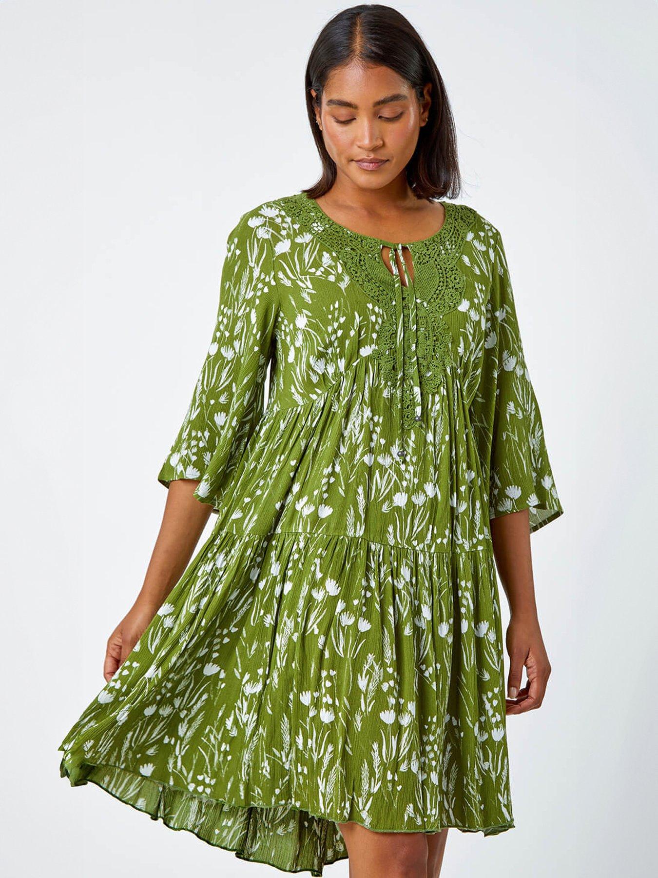 Roman Aztec Print Lace Detail Smock Dress
