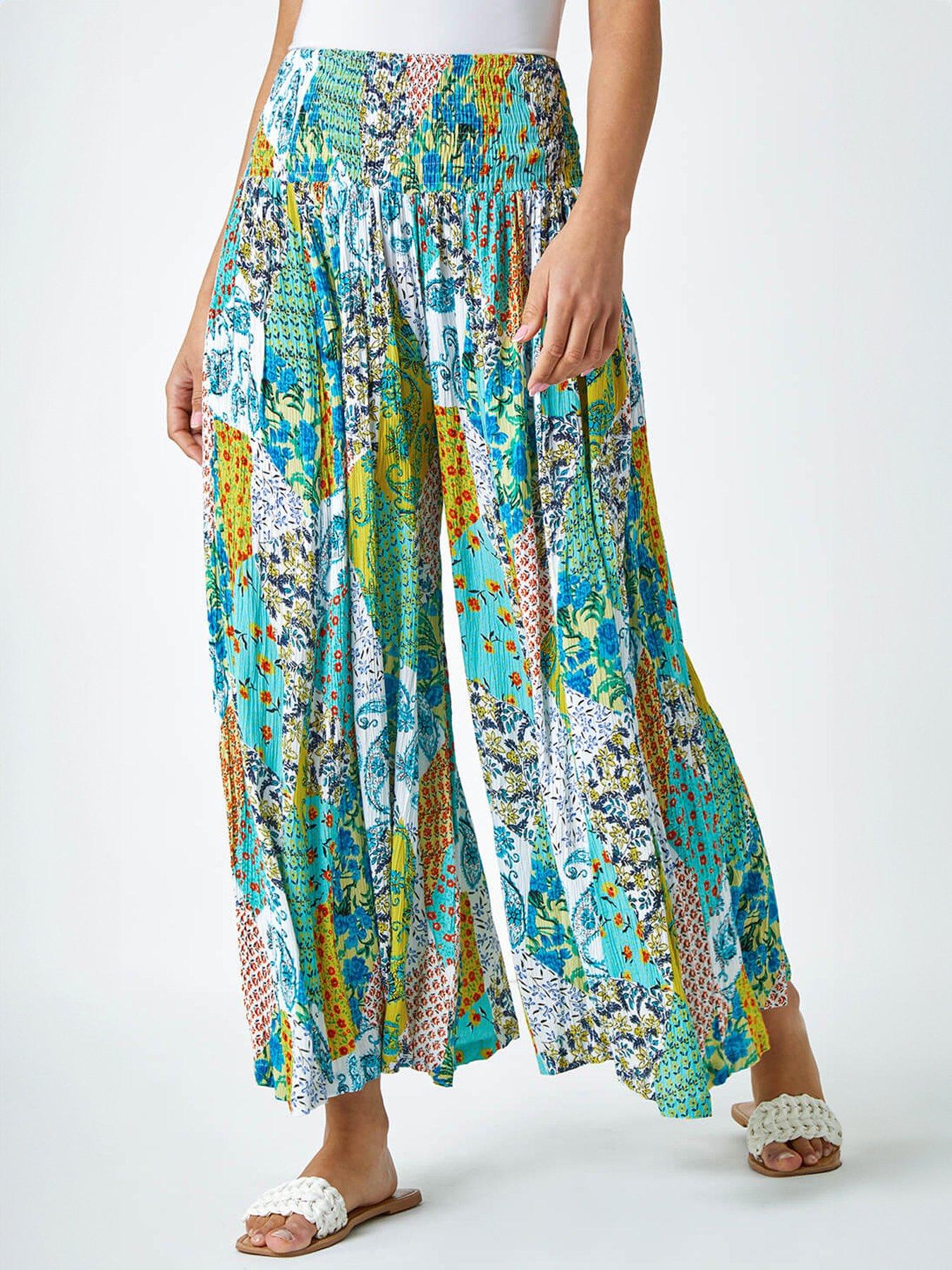 Image 1 of 5 of Roman Paisley Elasticated Stretch Palazzo Trousers