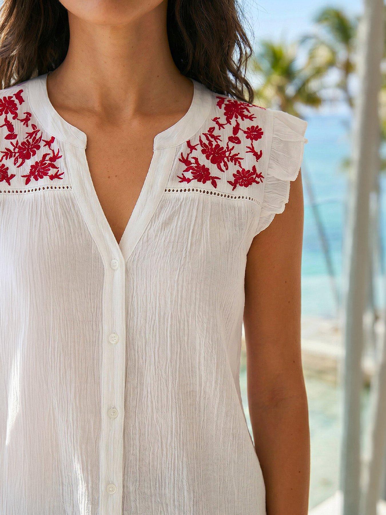 Image 2 of 5 of Roman Floral Embroidered Blouse