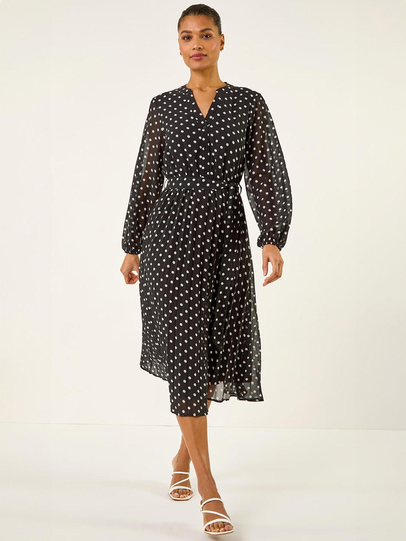 Image 1 of 5 of Roman Spot Print Pleated Midi Dress