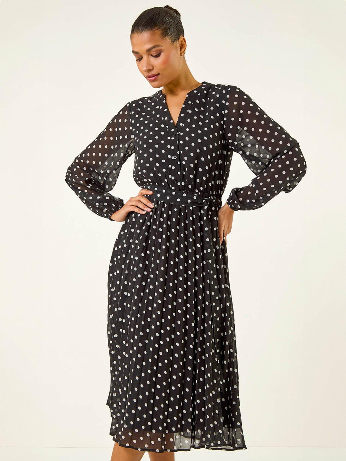 Image 3 of 5 of Roman Spot Print Pleated Midi Dress