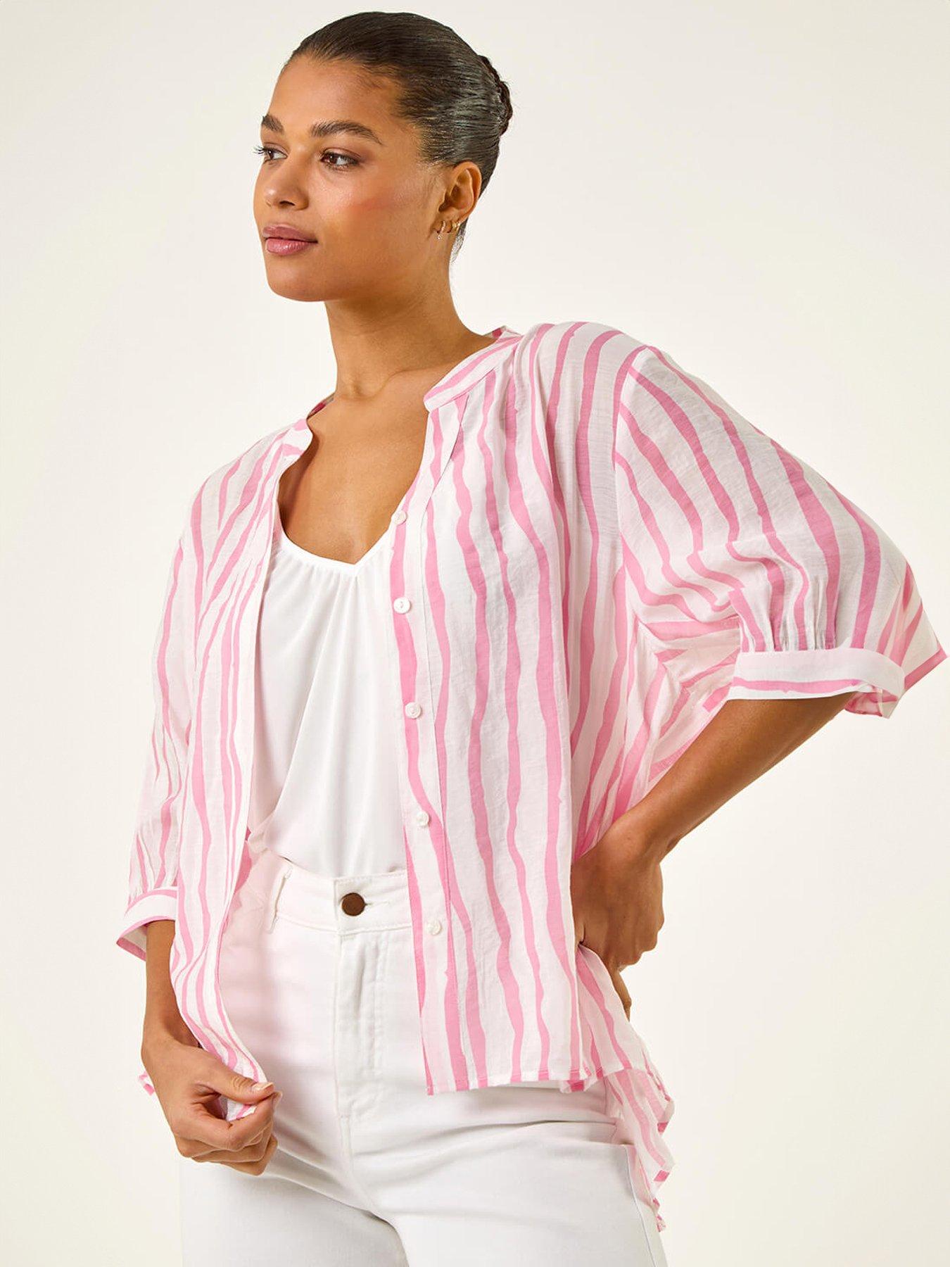 roman-stripe-print-v-neck-blousefront