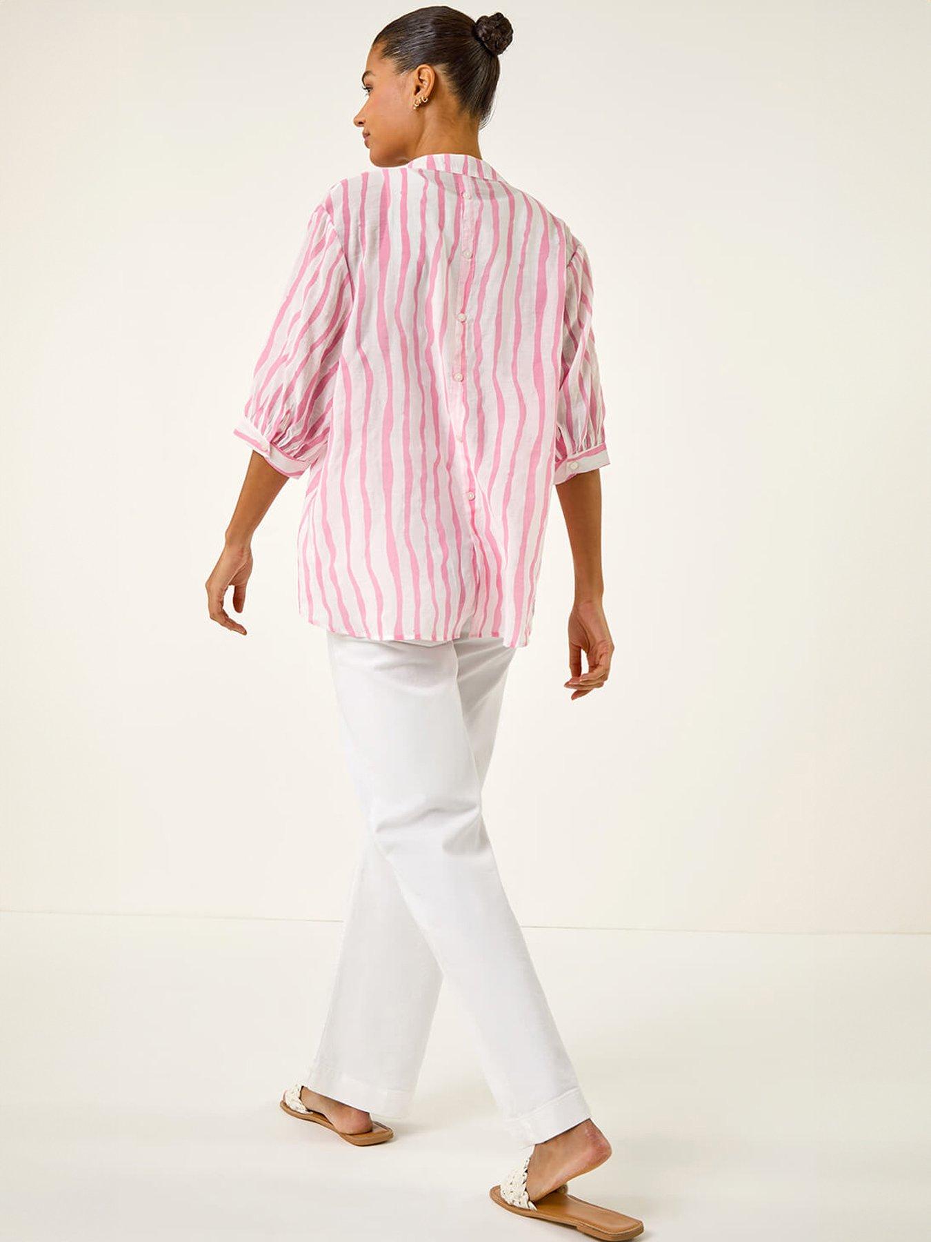 roman-stripe-print-v-neck-blousestillFront