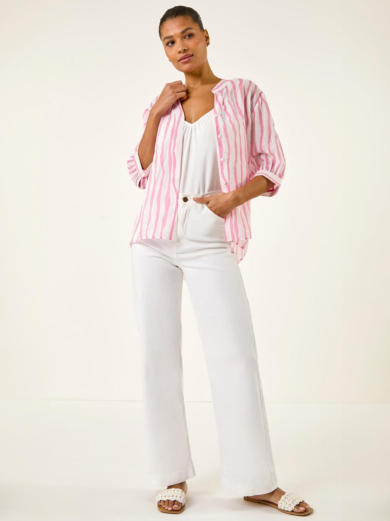 roman-stripe-print-v-neck-blouseback