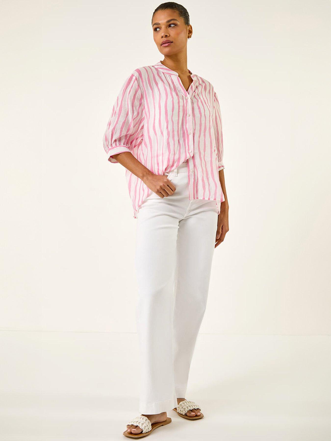 roman-stripe-print-v-neck-blouseoutfit
