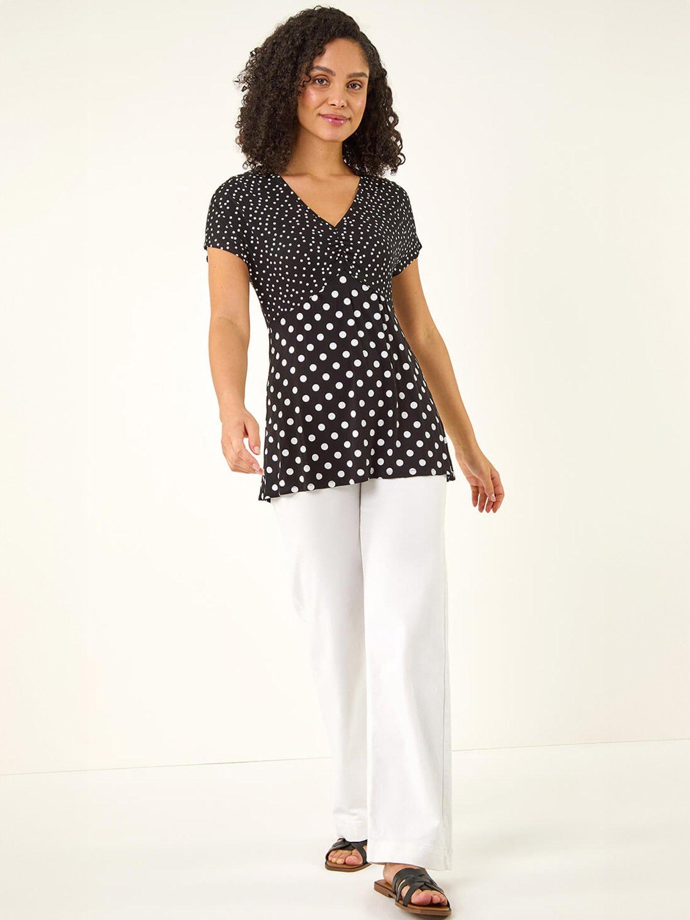 roman-contrast-polka-dot-gathered-topback