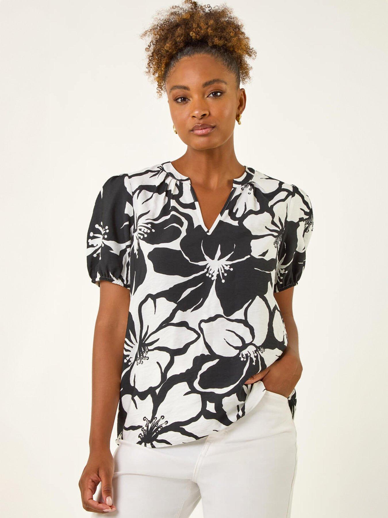 Image 1 of 5 of Roman Floral Mono Print V-neck Top