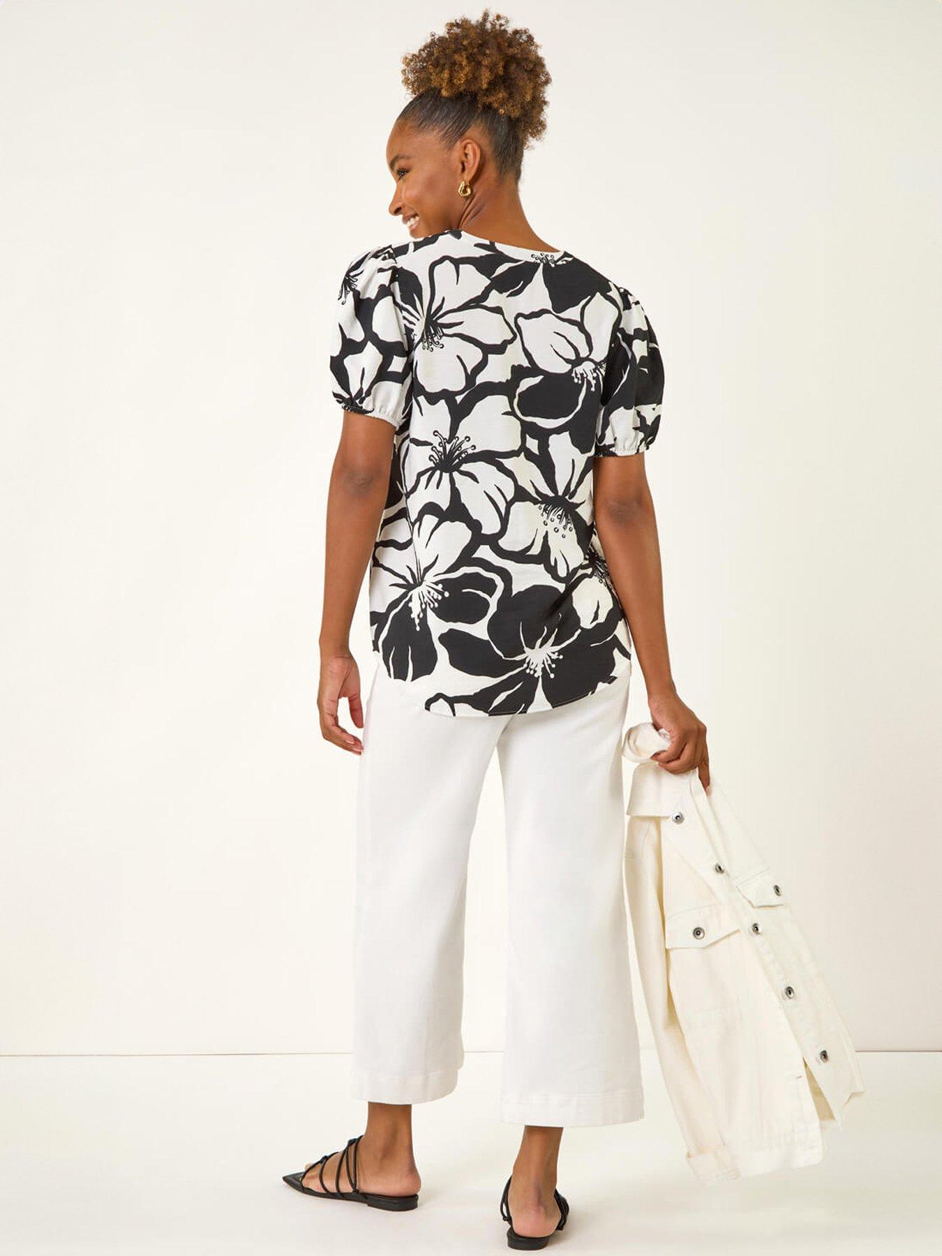 Image 2 of 5 of Roman Floral Mono Print V-neck Top