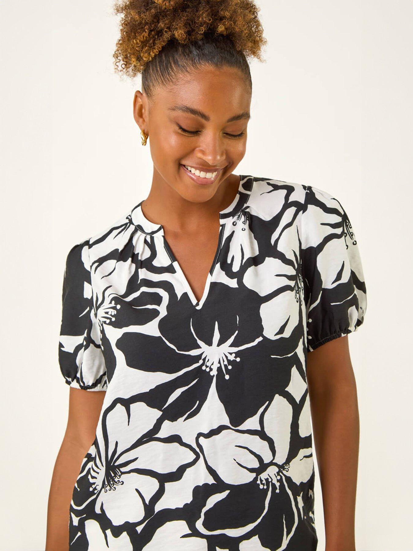 Image 4 of 5 of Roman Floral Mono Print V-neck Top
