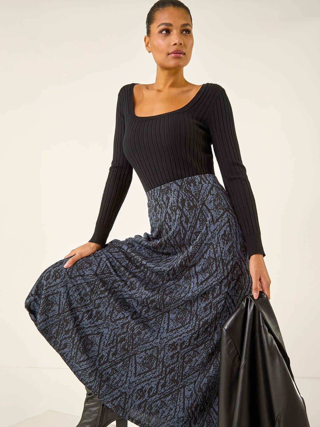 roman-abstract-diamond-print-midi-skirtoutfit