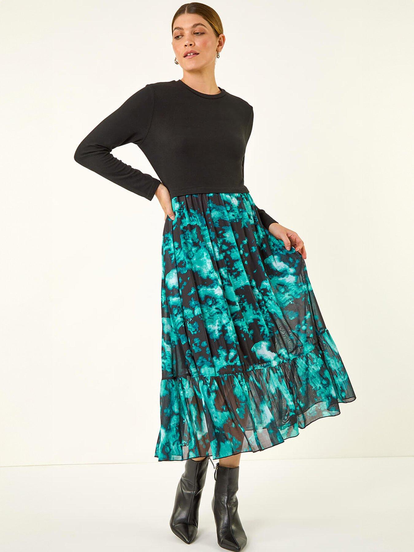 Roman Abstract Print Stretch Midi Dress