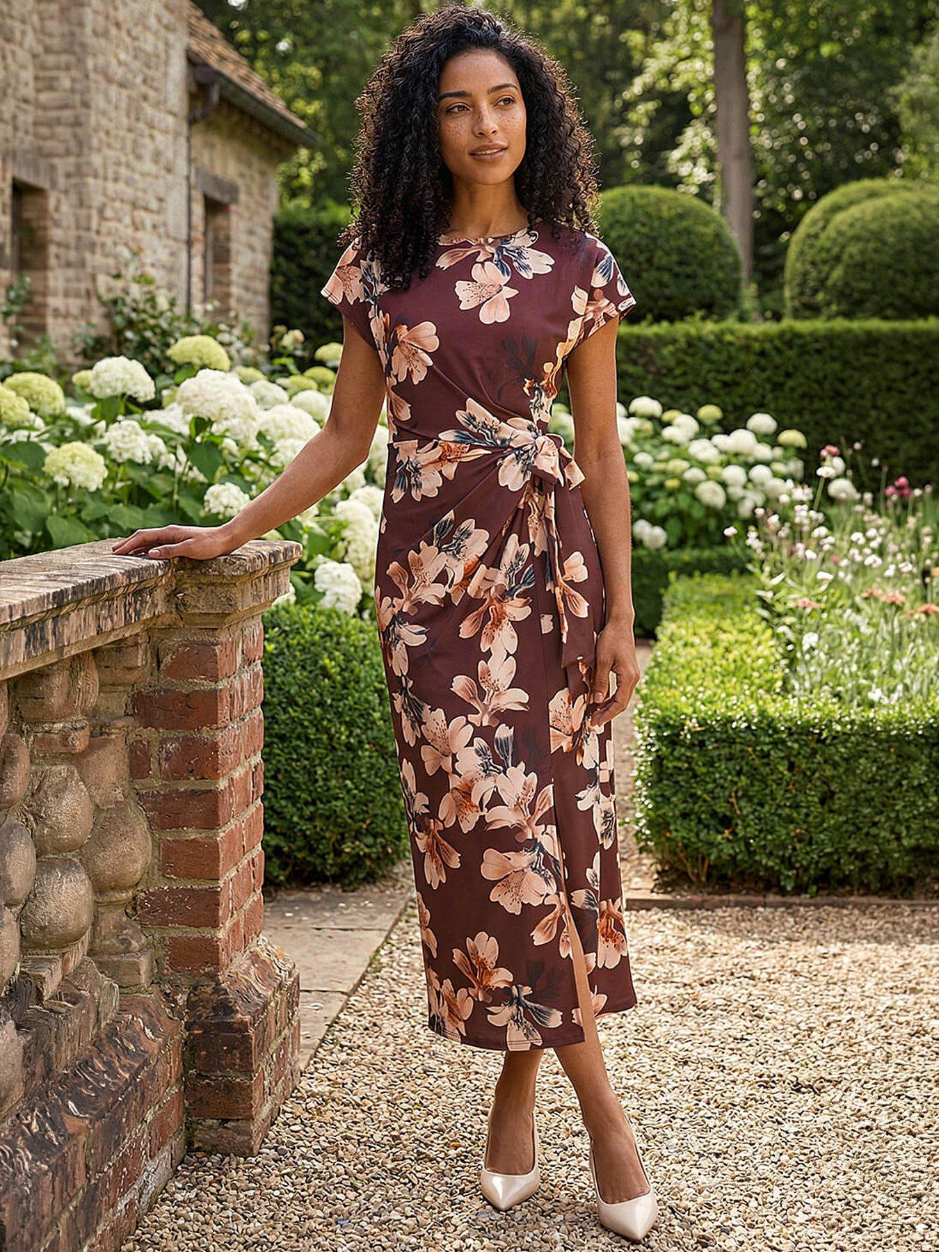 Roman Floral Twist Stretch Dress
