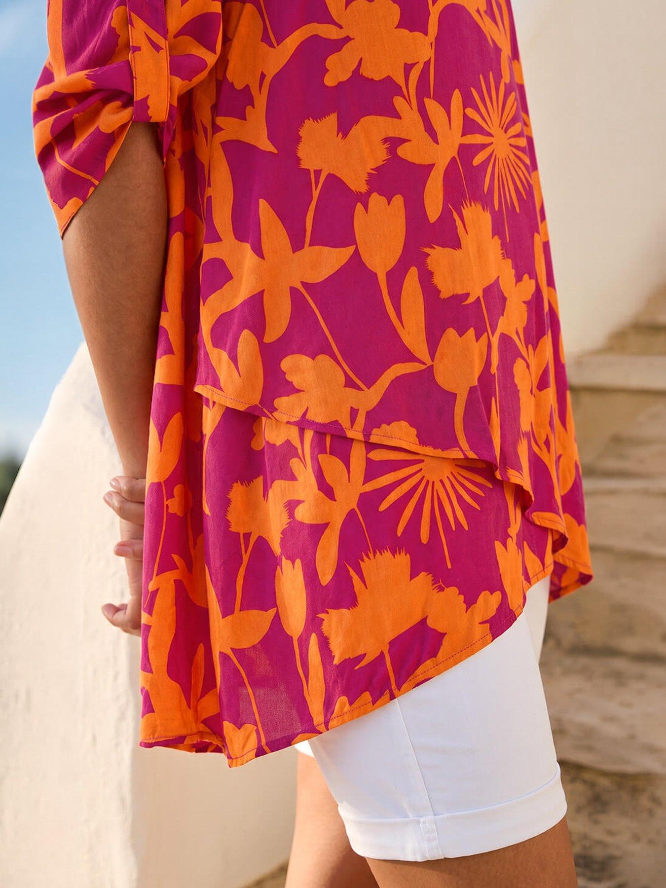 Image 2 of 5 of Roman Floral Wrap Hem Tunic Top