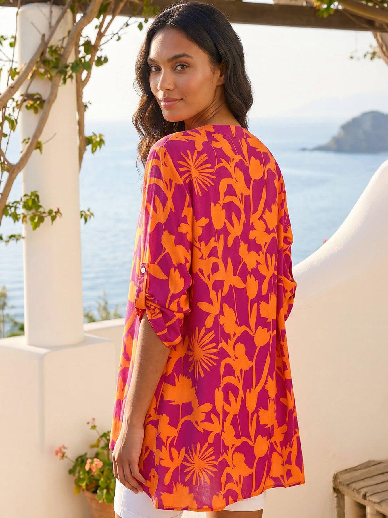 Image 3 of 5 of Roman Floral Wrap Hem Tunic Top