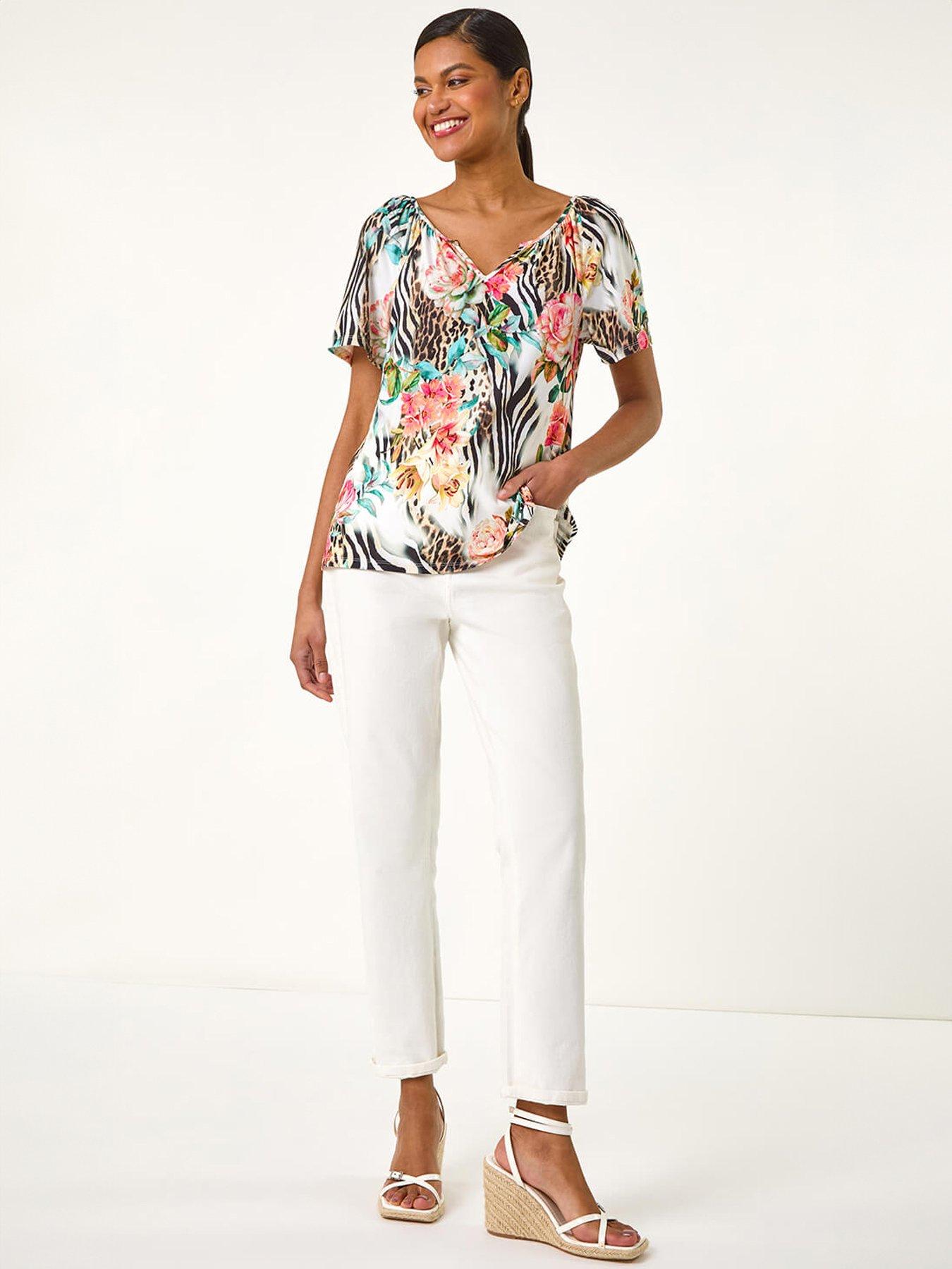 roman-animal-floral-notch-neck-topback