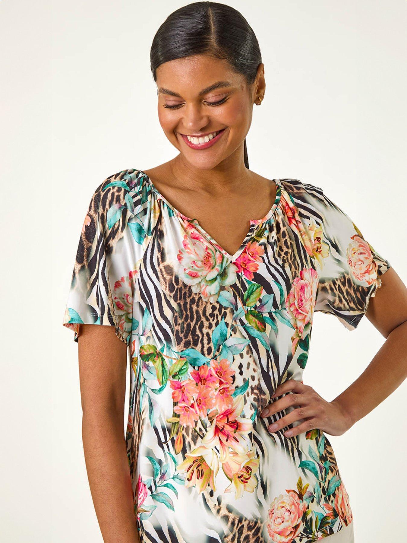 roman-animal-floral-notch-neck-topoutfit