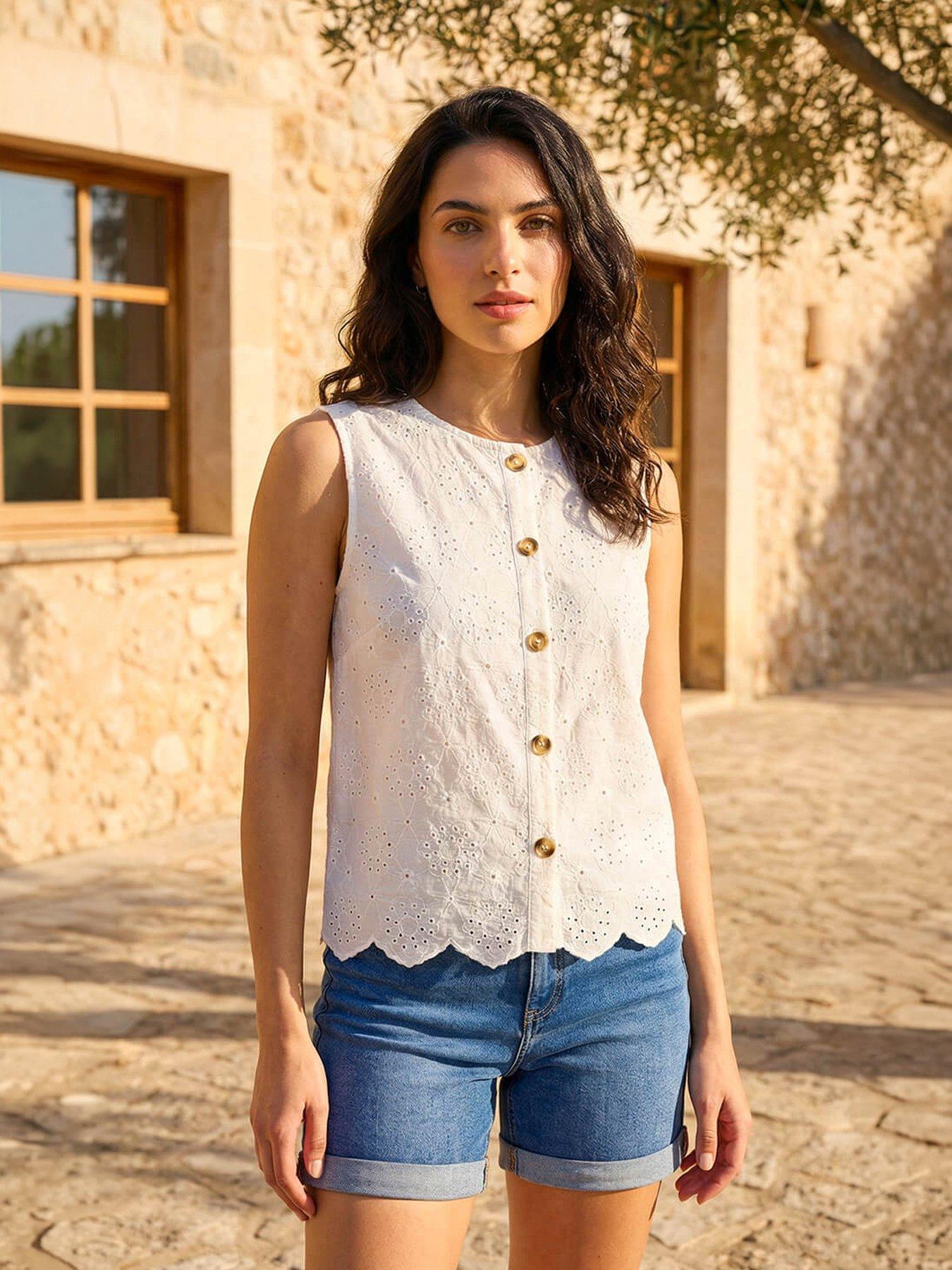 Roman Dusk Broderie Button Blouse