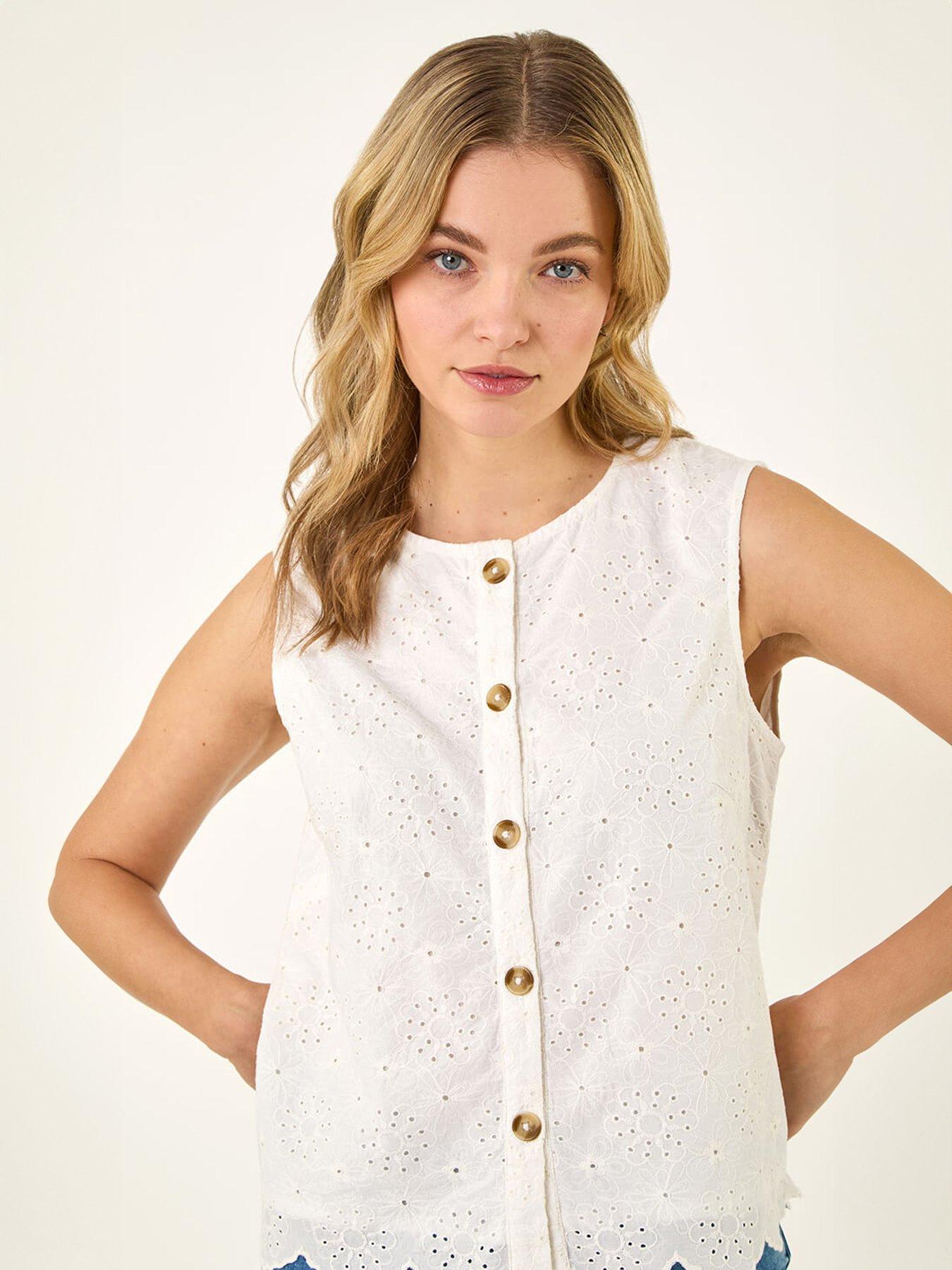 Image 4 of 5 of Roman Dusk Broderie Button Blouse