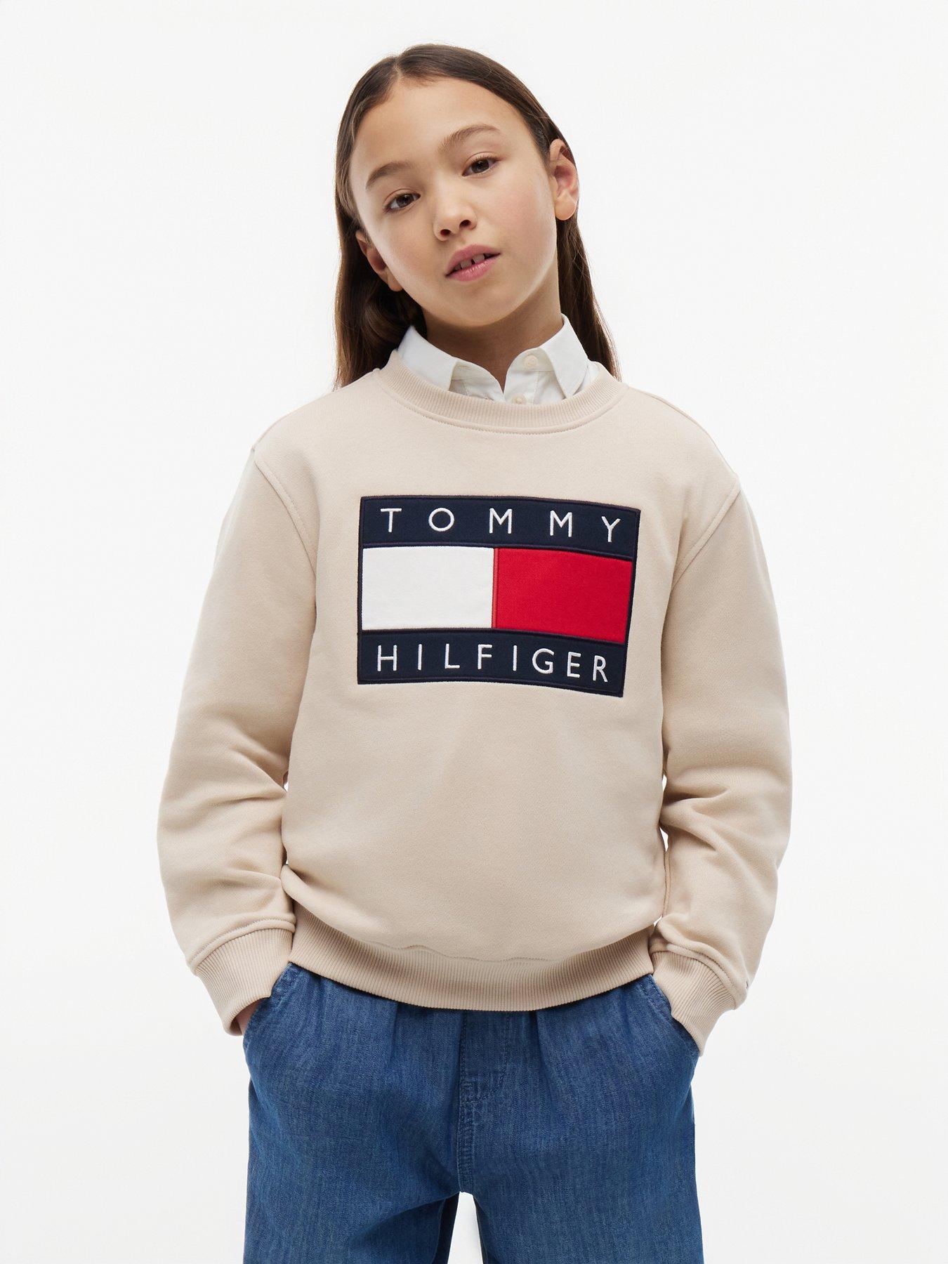 Tommy Hilfiger Unisex Heritage Flag Logo Crew Neck Sweatshirt - Beige