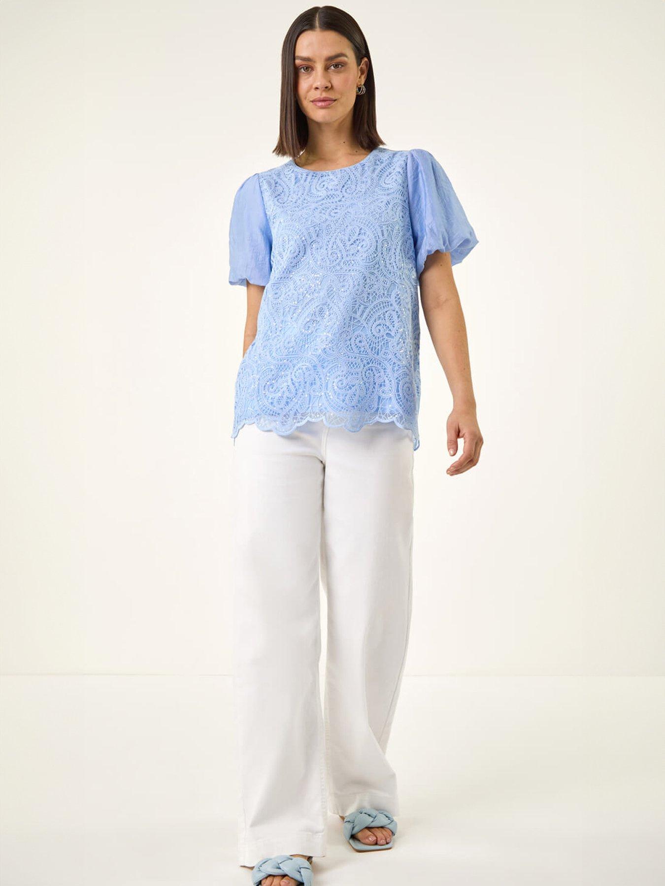 Image 3 of 5 of Roman Panelled Lace Puff Sleeve Top