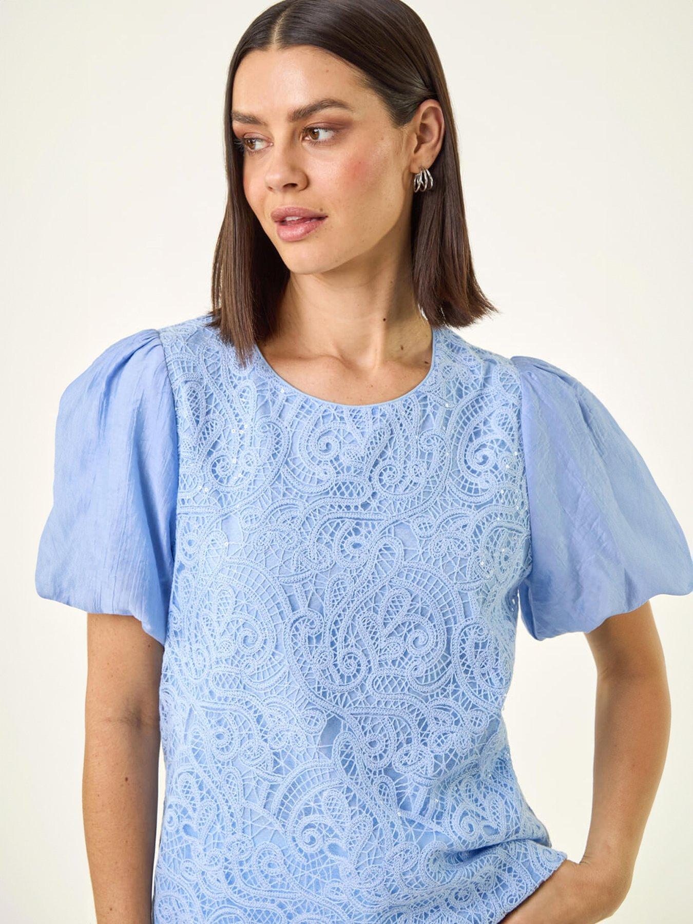 Image 4 of 5 of Roman Panelled Lace Puff Sleeve Top