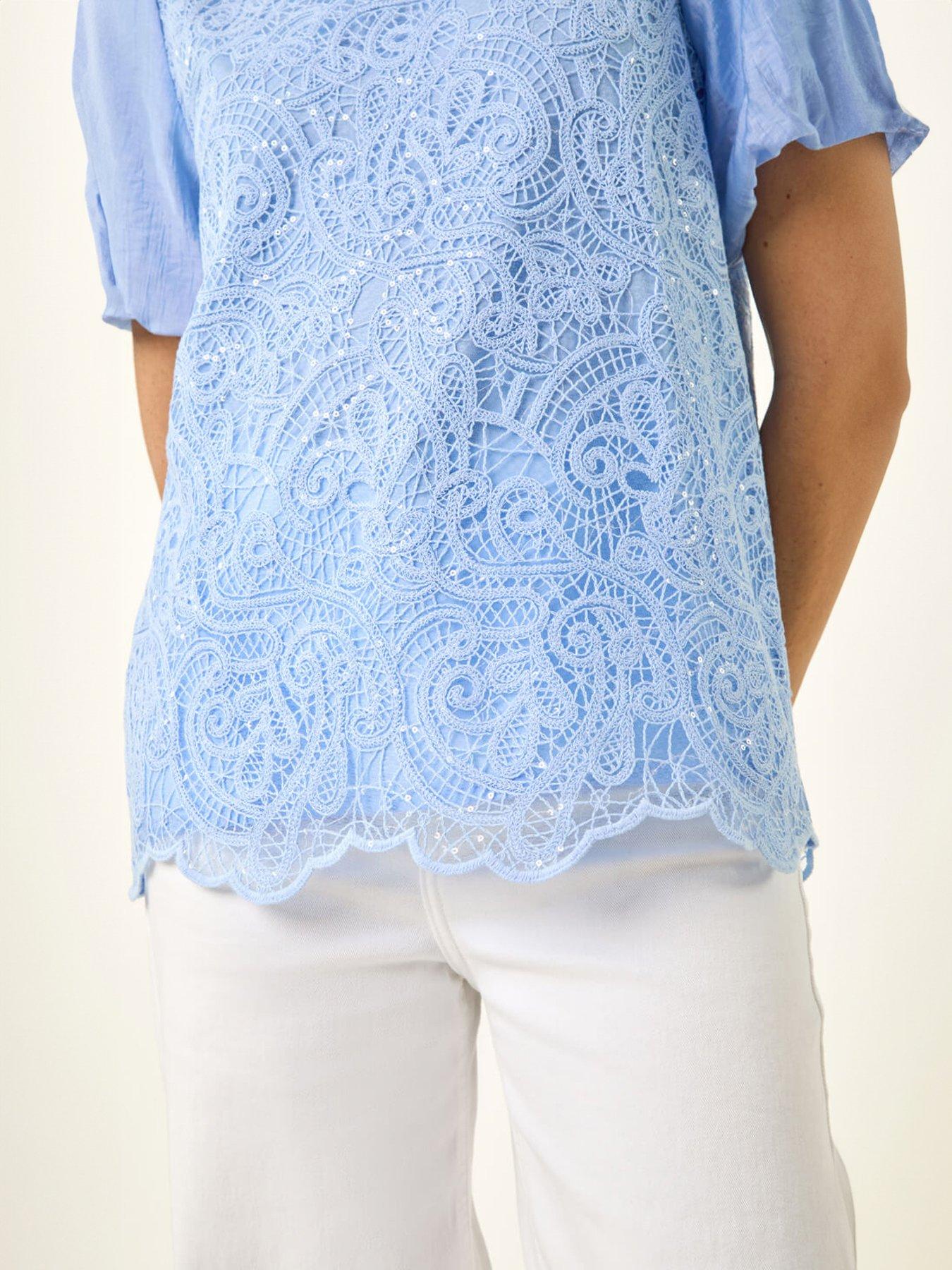 Image 5 of 5 of Roman Panelled Lace Puff Sleeve Top