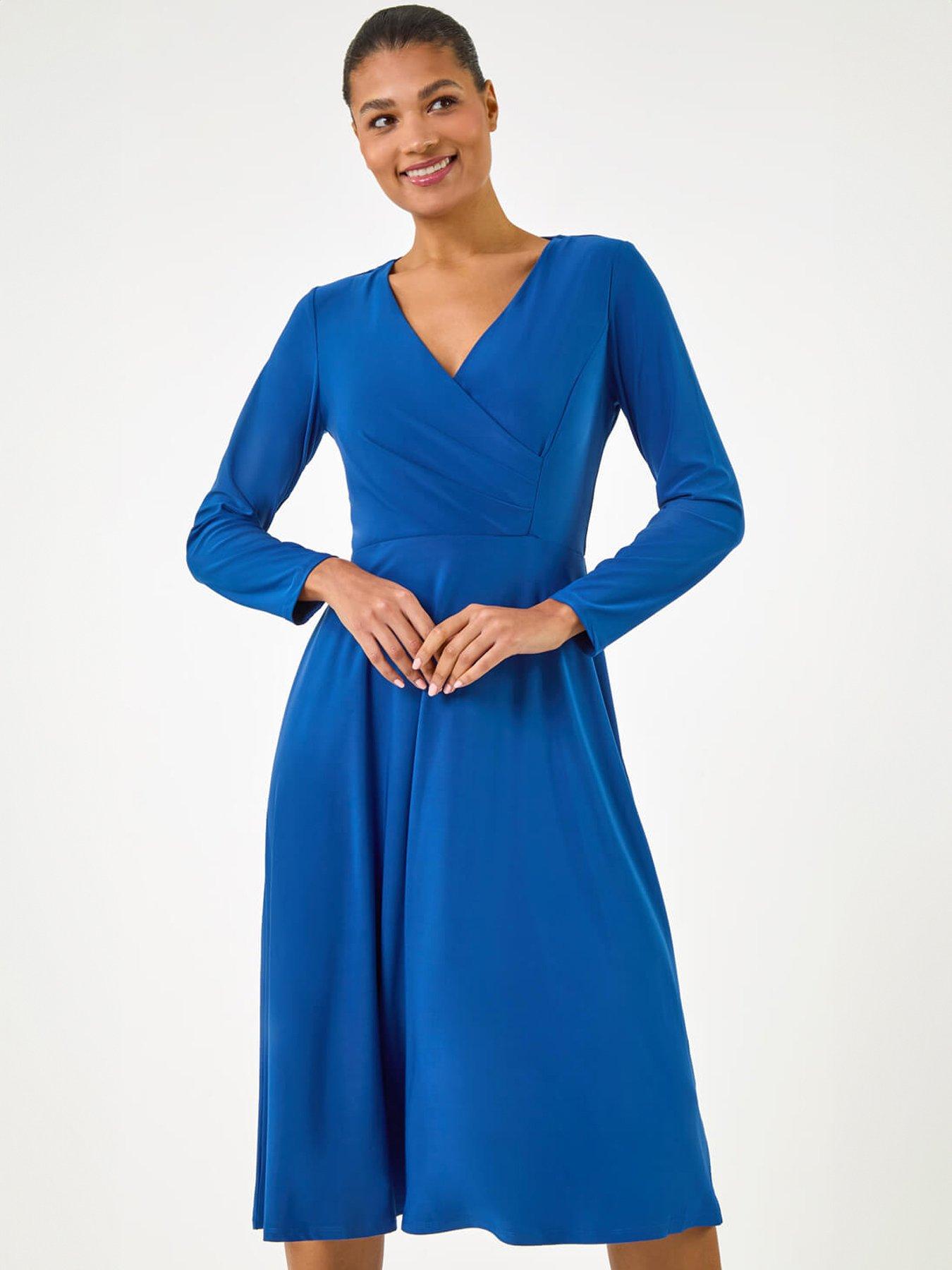 Image 1 of 5 of Roman Wrap Bodice Tie Waist Midi Dress