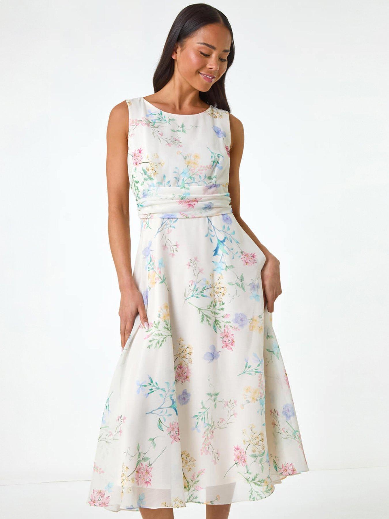 Roman Petite Floral Gathered Waist Midi Dress