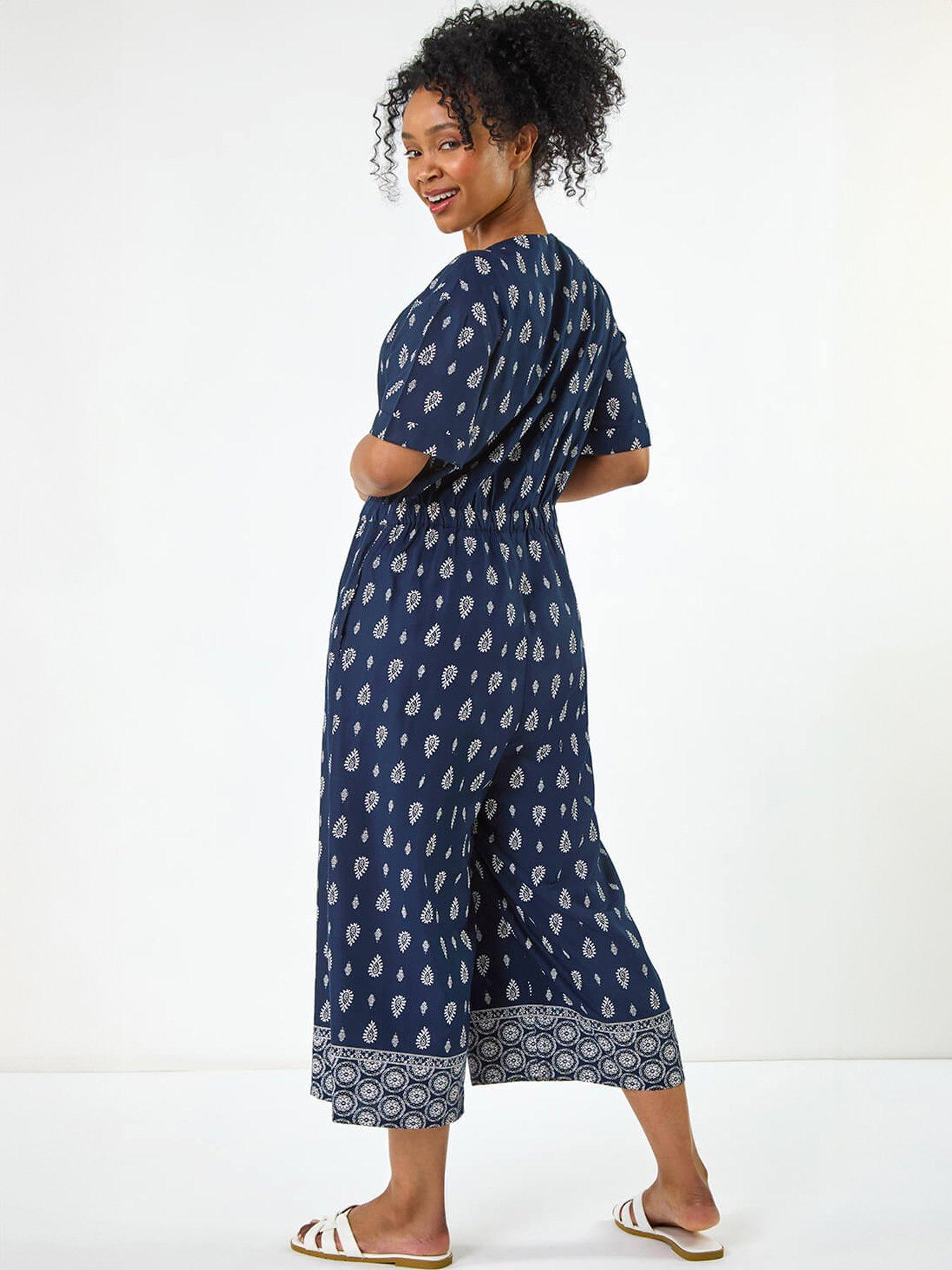 Image 2 of 5 of Roman Petite Print V-neck Cropped Jumpsuit