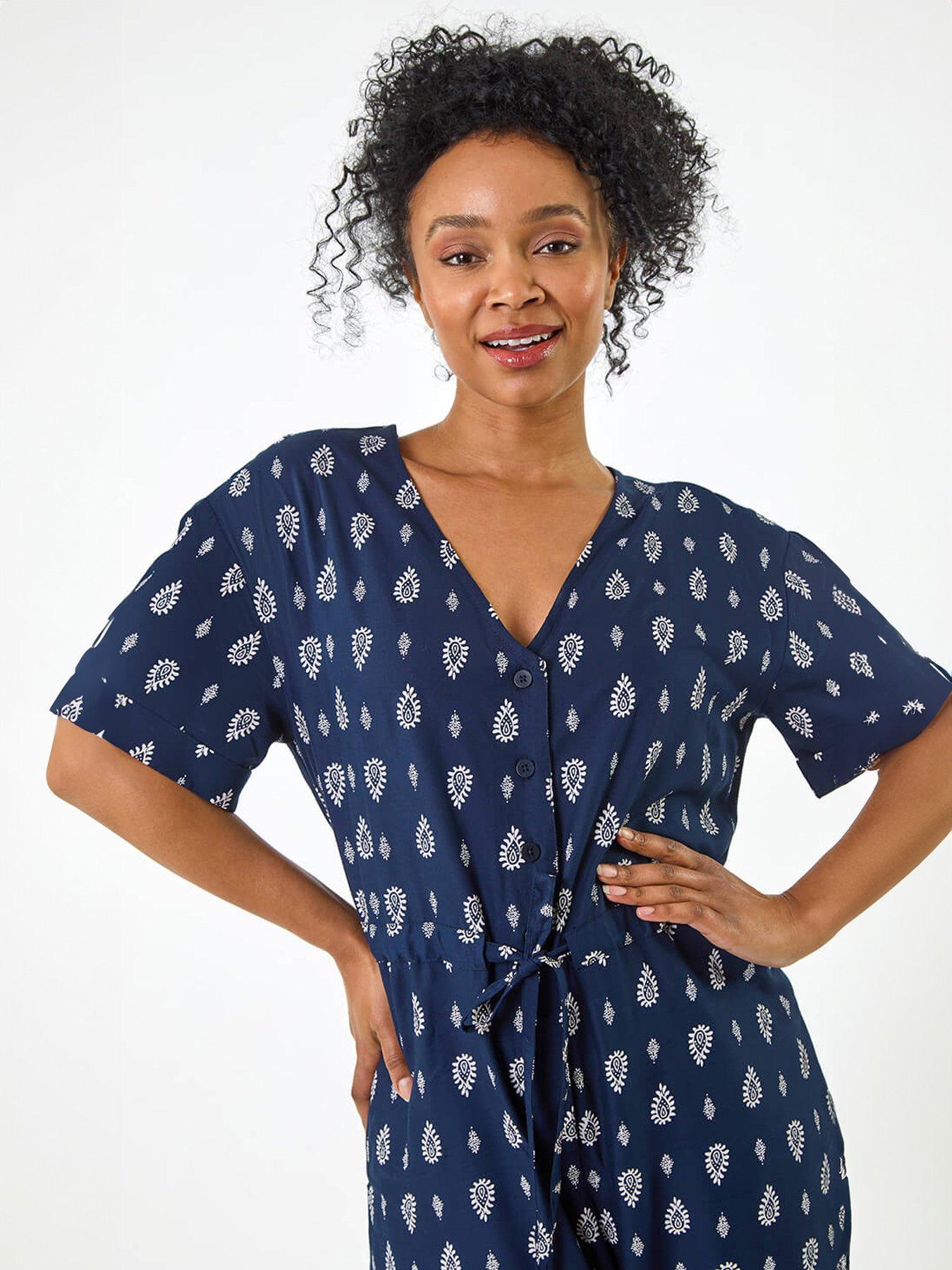 Image 4 of 5 of Roman Petite Print V-neck Cropped Jumpsuit