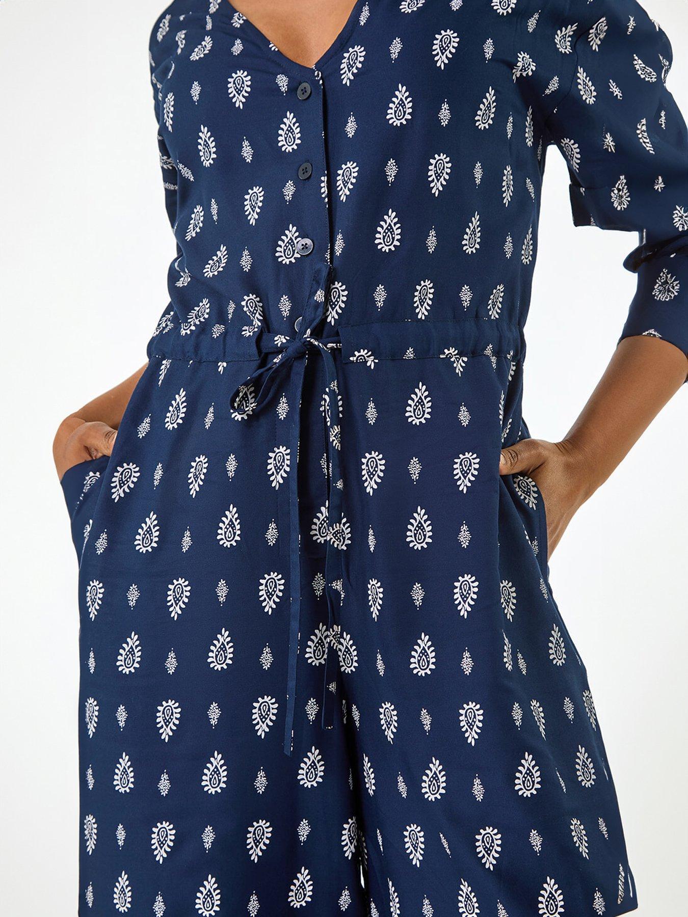 Image 5 of 5 of Roman Petite Print V-neck Cropped Jumpsuit