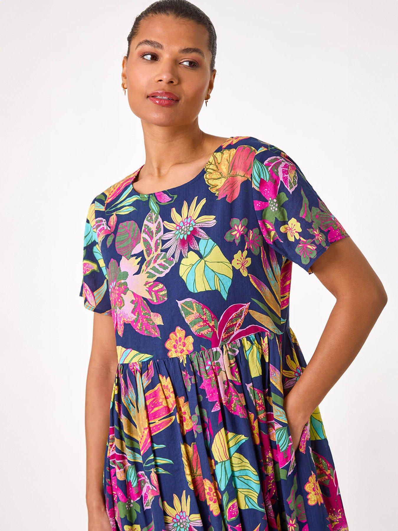 roman-floral-print-smock-midi-dressoutfit